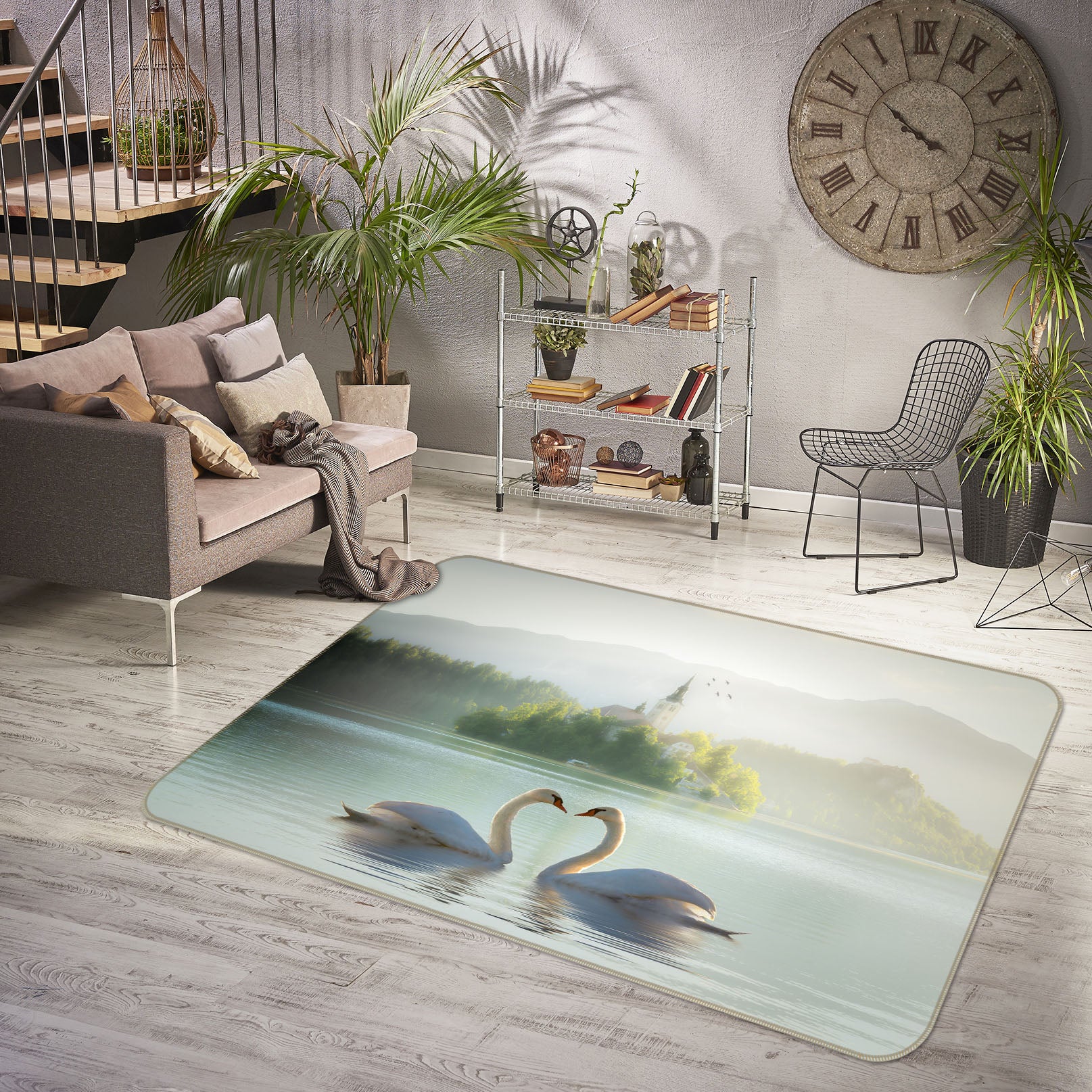 3D Swan Lake 1074 Marco Carmassi Rug Non Slip Rug Mat