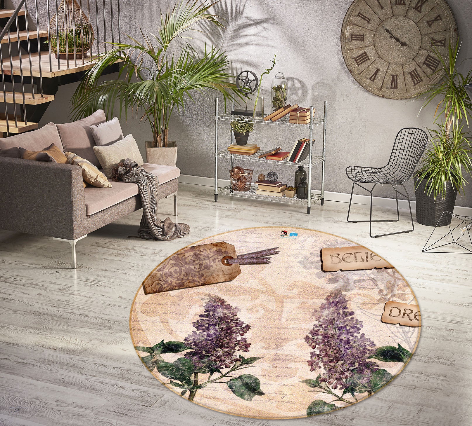 3D Lavender Leaves 8907 Brigid Ashwood Rug Round Non Slip Rug Mat