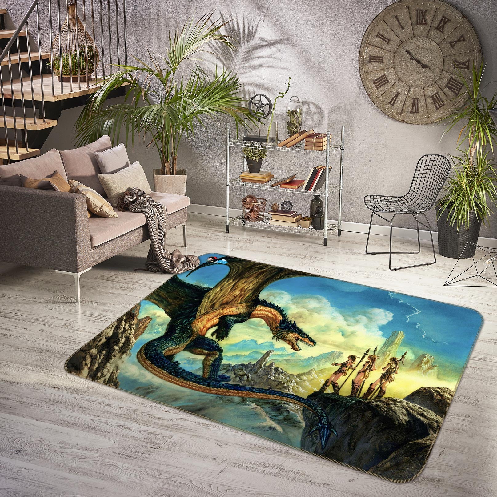 3D Mountain Stone Dragon 5169 Ciruelo Rug Non Slip Rug Mat