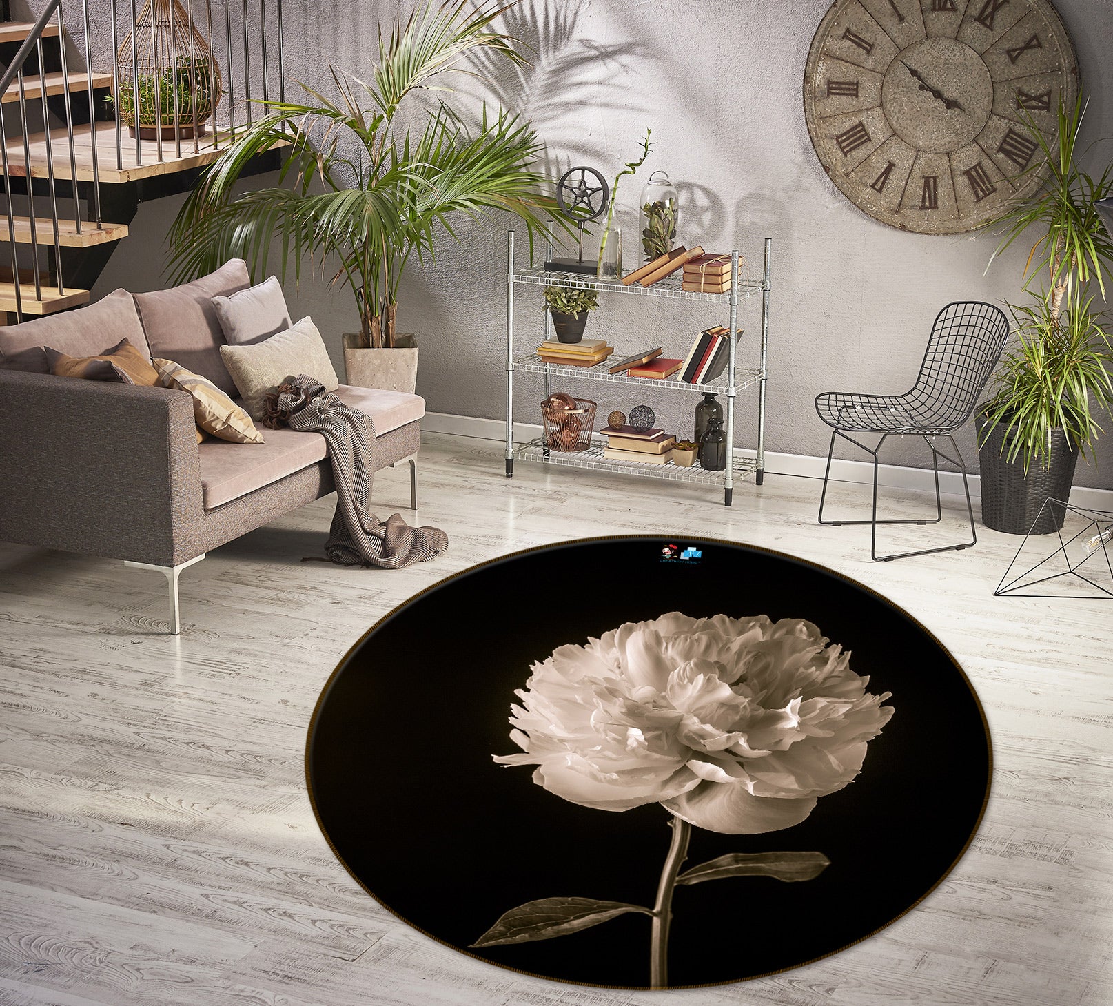 3D Elegant Flower 7521 Assaf Frank Rug Round Non Slip Rug Mat