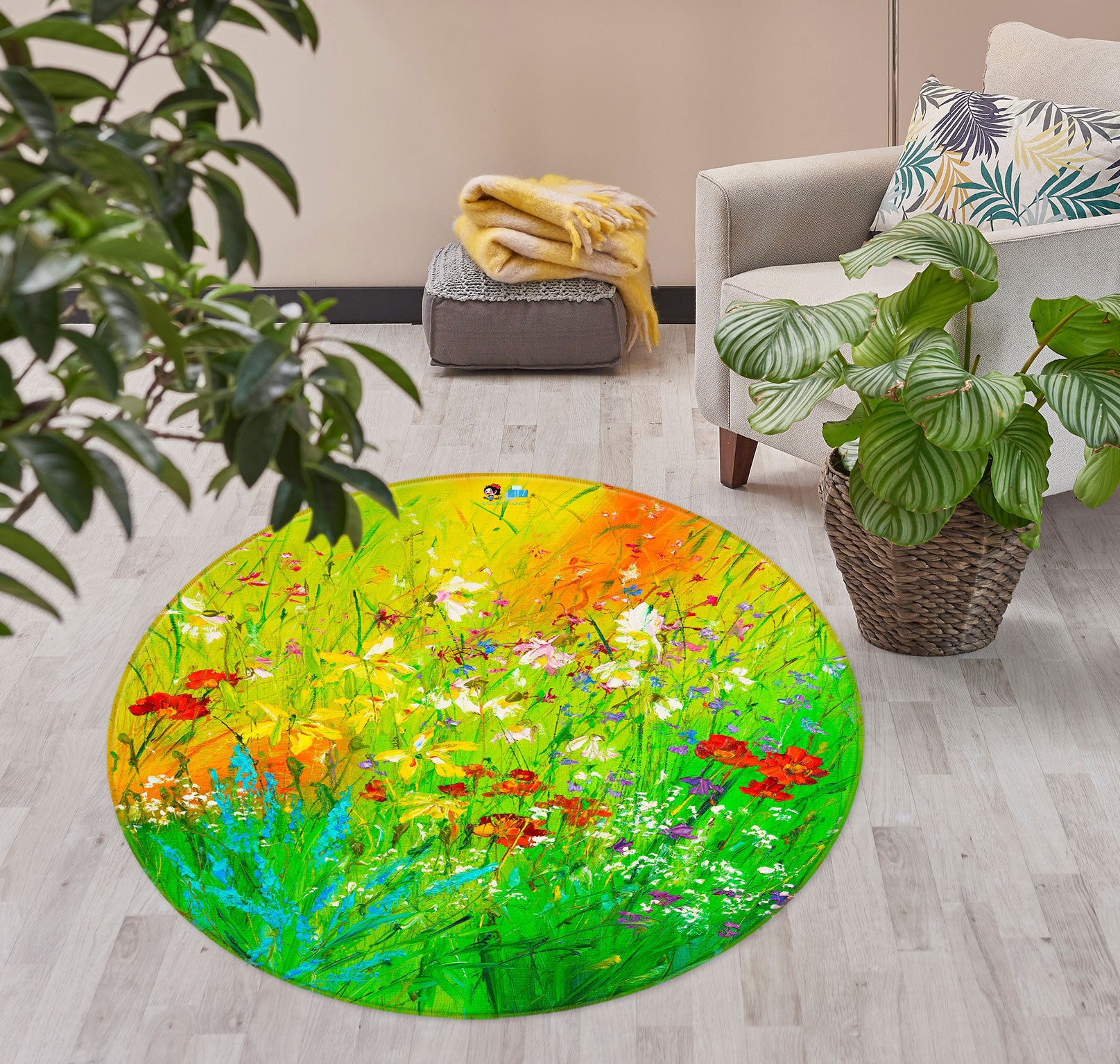 3D Cute Little Flower 795 Skromova Marina Rug Round Non Slip Rug Mat