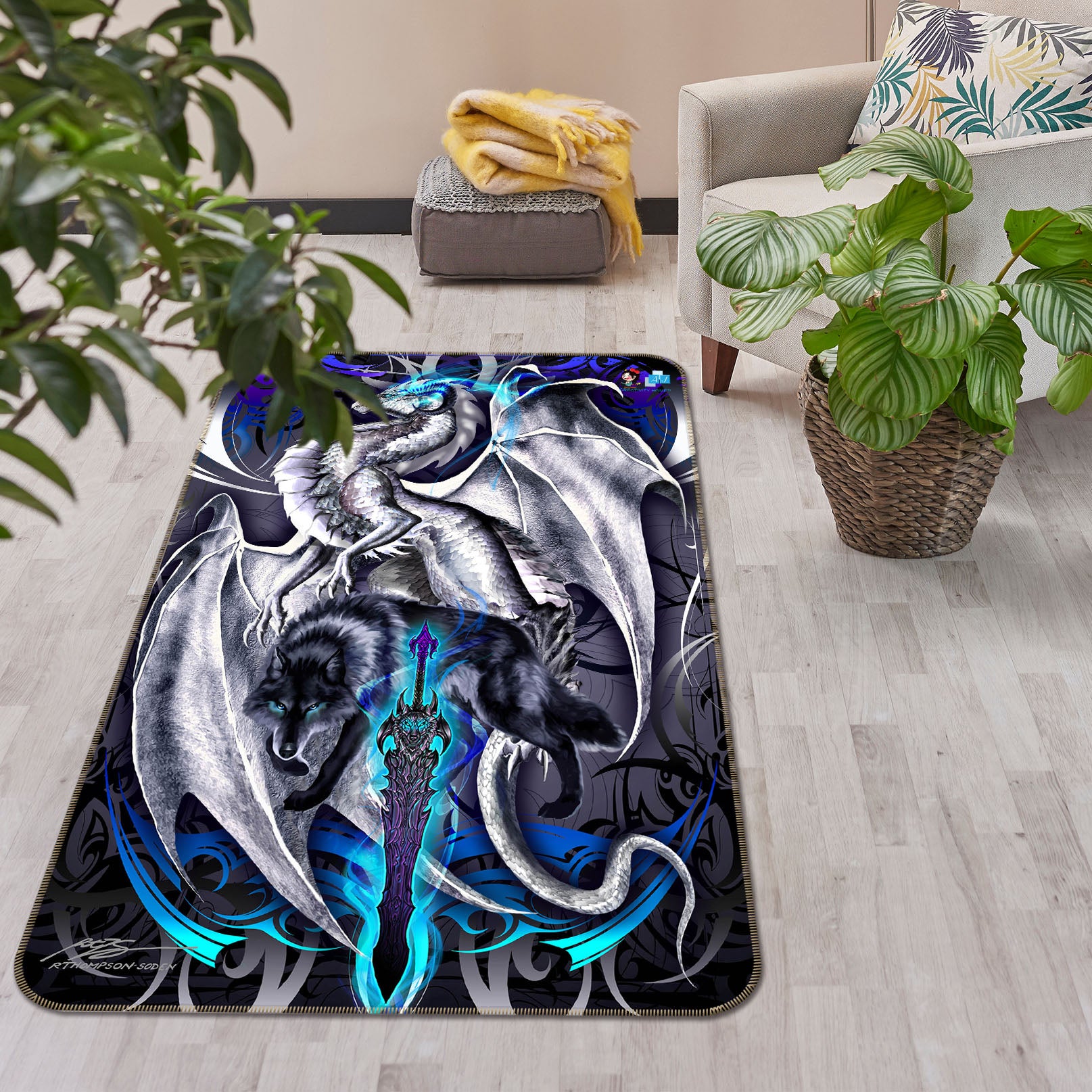 3D Gray Dragon 8234 Ruth Thompson Rug Non Slip Rug Mat