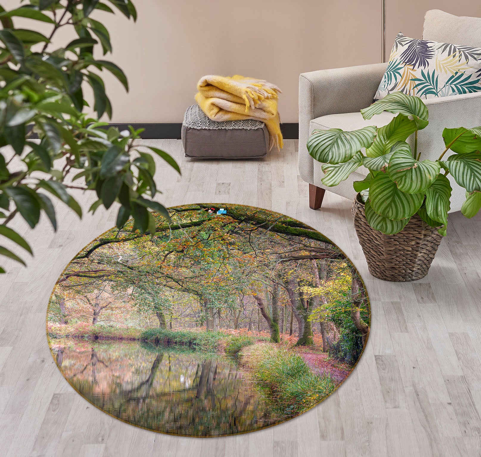 3D Green Tree River 7361 Assaf Frank Rug Round Non Slip Rug Mat