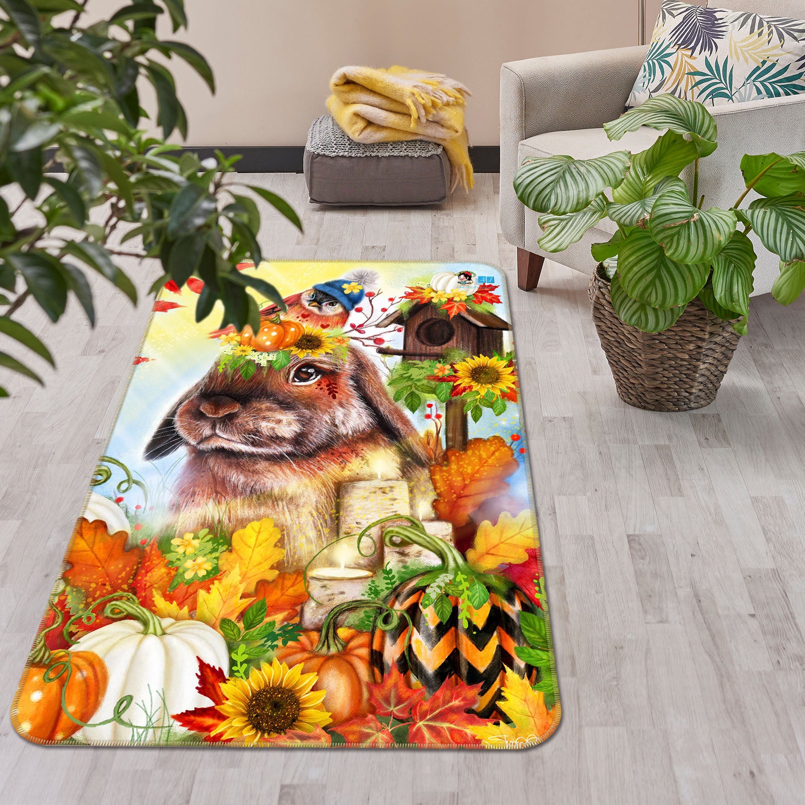 3D Sunflower Bunny 8520 Sheena Pike Rug Non Slip Rug Mat