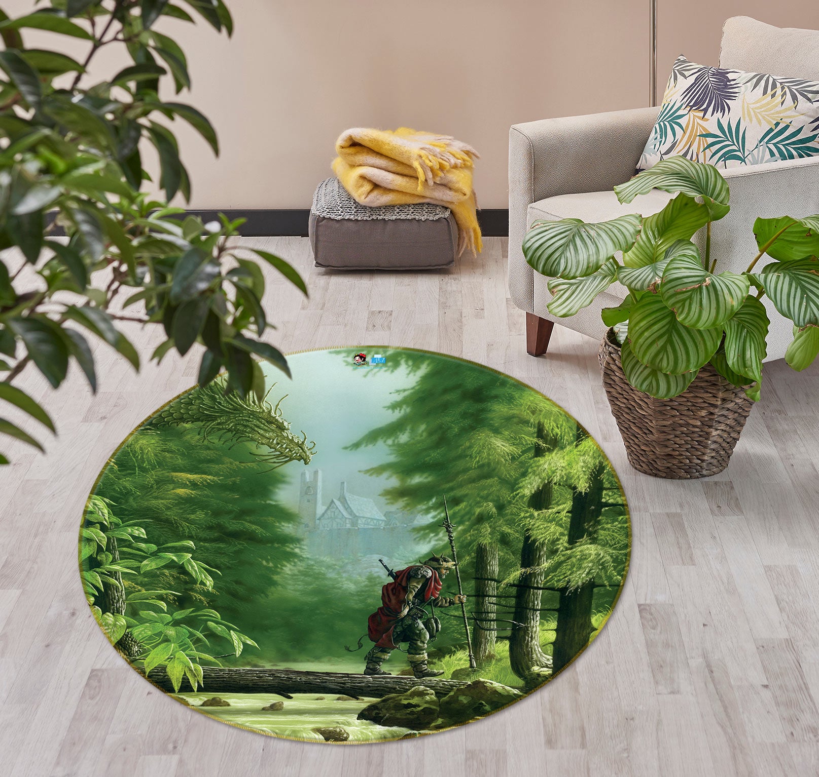 3D Forest Single-Plank Bridge Soldier 6068 Ciruelo Rug Round Non Slip Rug Mat