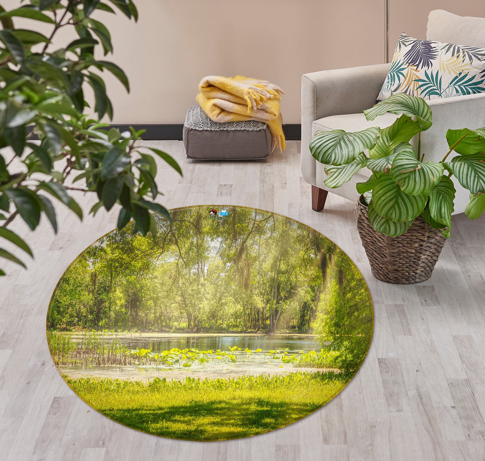 3D Green Trees Lawn 5060 Beth Sheridan Rug Round Non Slip Rug Mat