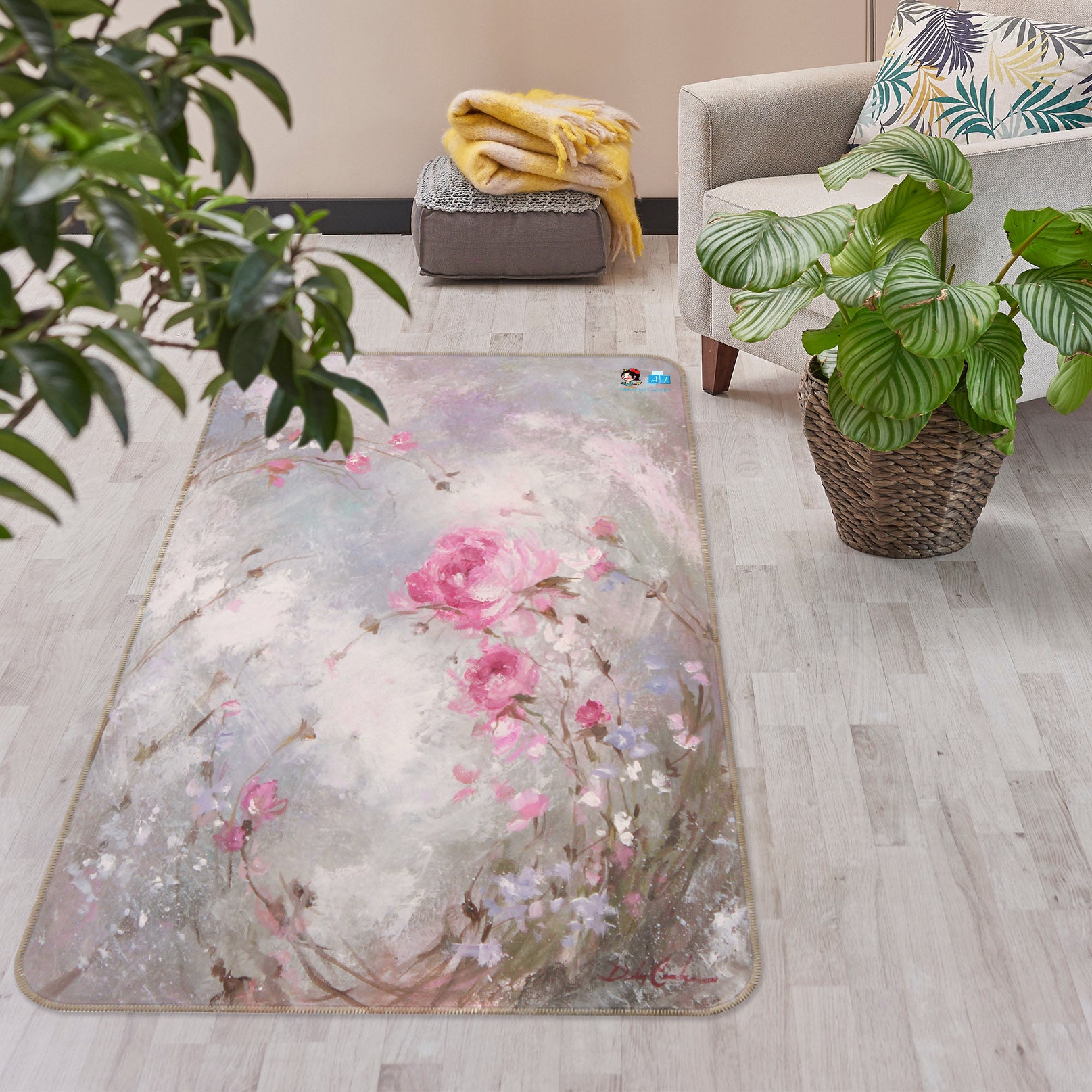 3D Petal Flower 0185 Debi Coules Rug Non Slip Rug Mat