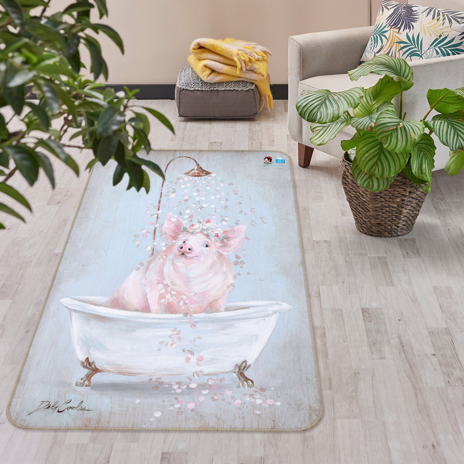 3D Bathtub Pig 0186 Debi Coules Rug Non Slip Rug Mat