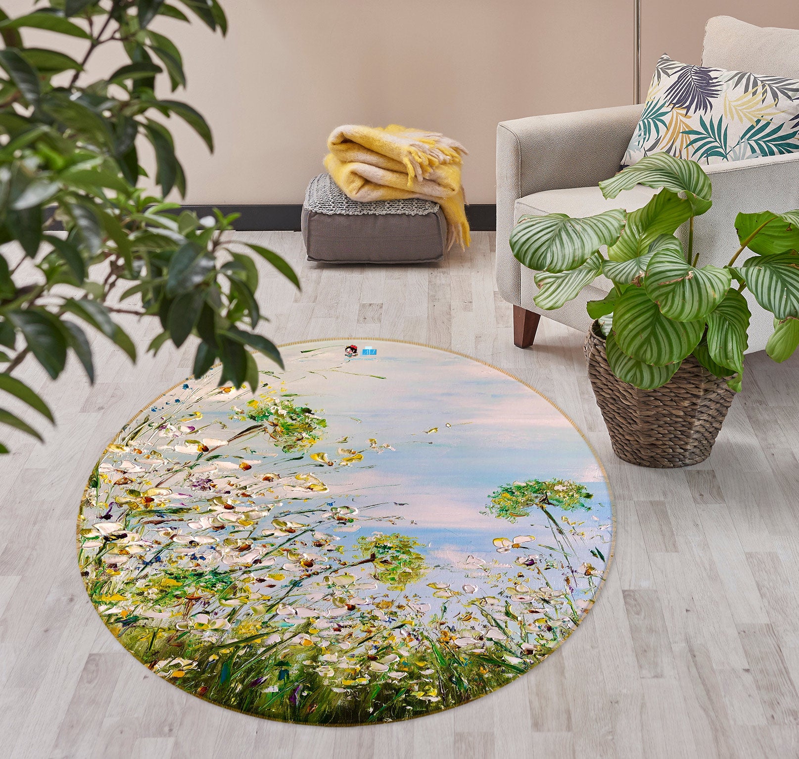 3D Green Flower 755 Skromova Marina Rug Round Non Slip Rug Mat