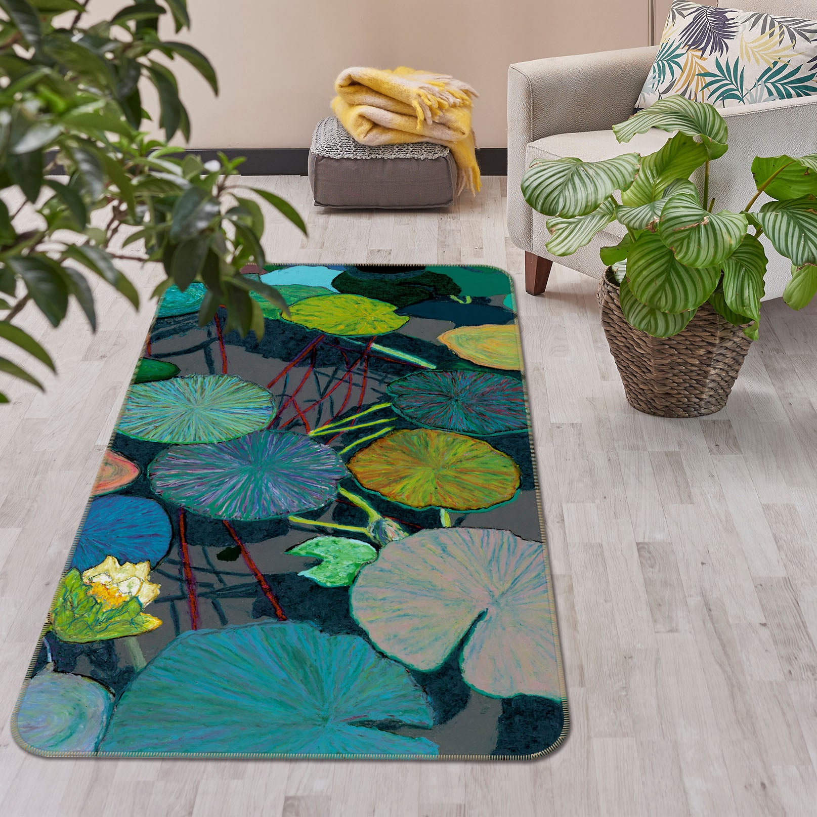 3D Lotus Leaf 1009 Allan P. Friedlander Rug Non Slip Rug Mat