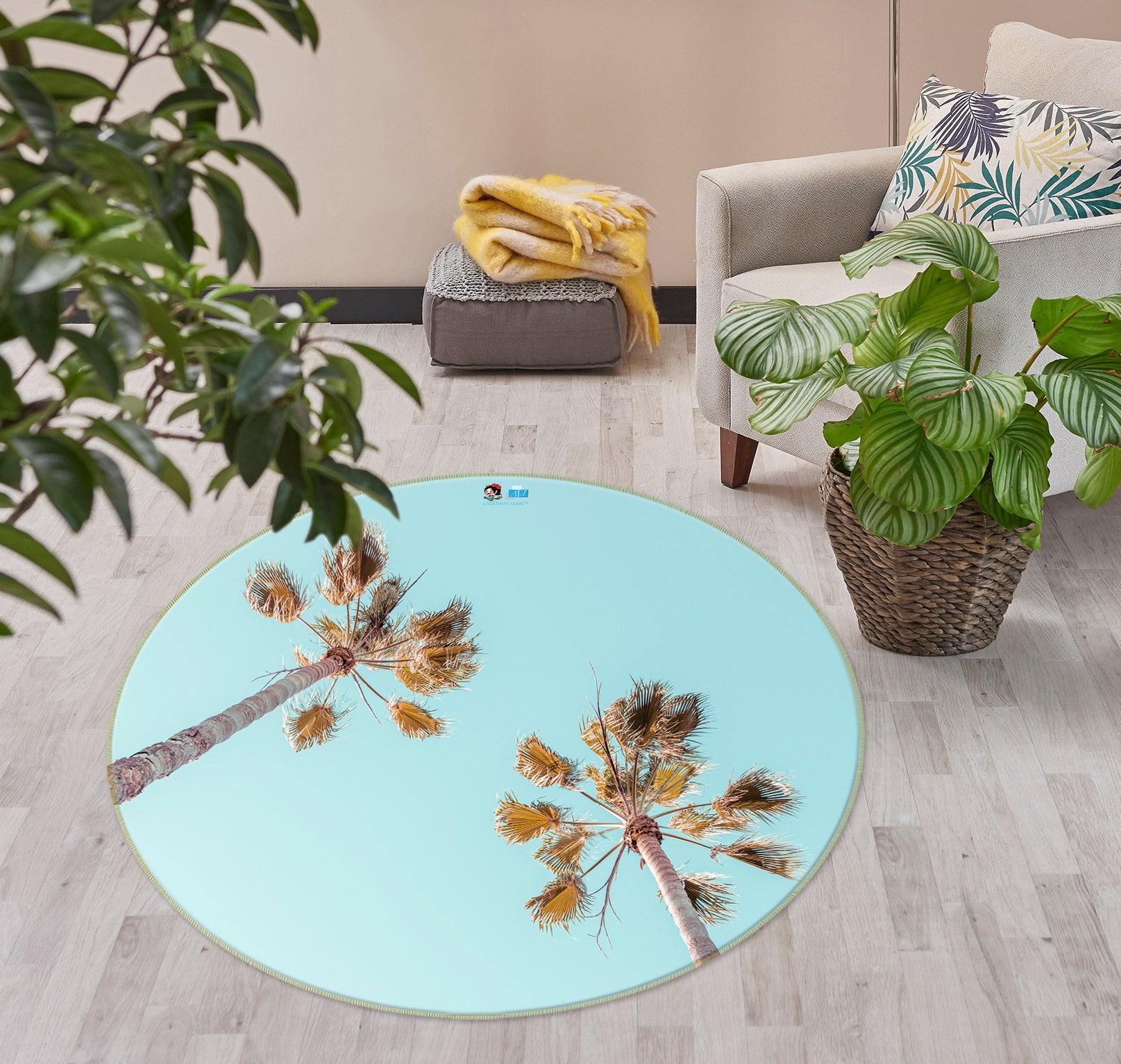 3D Sky Coconut Tree 7550 Assaf Frank Rug Round Non Slip Rug Mat