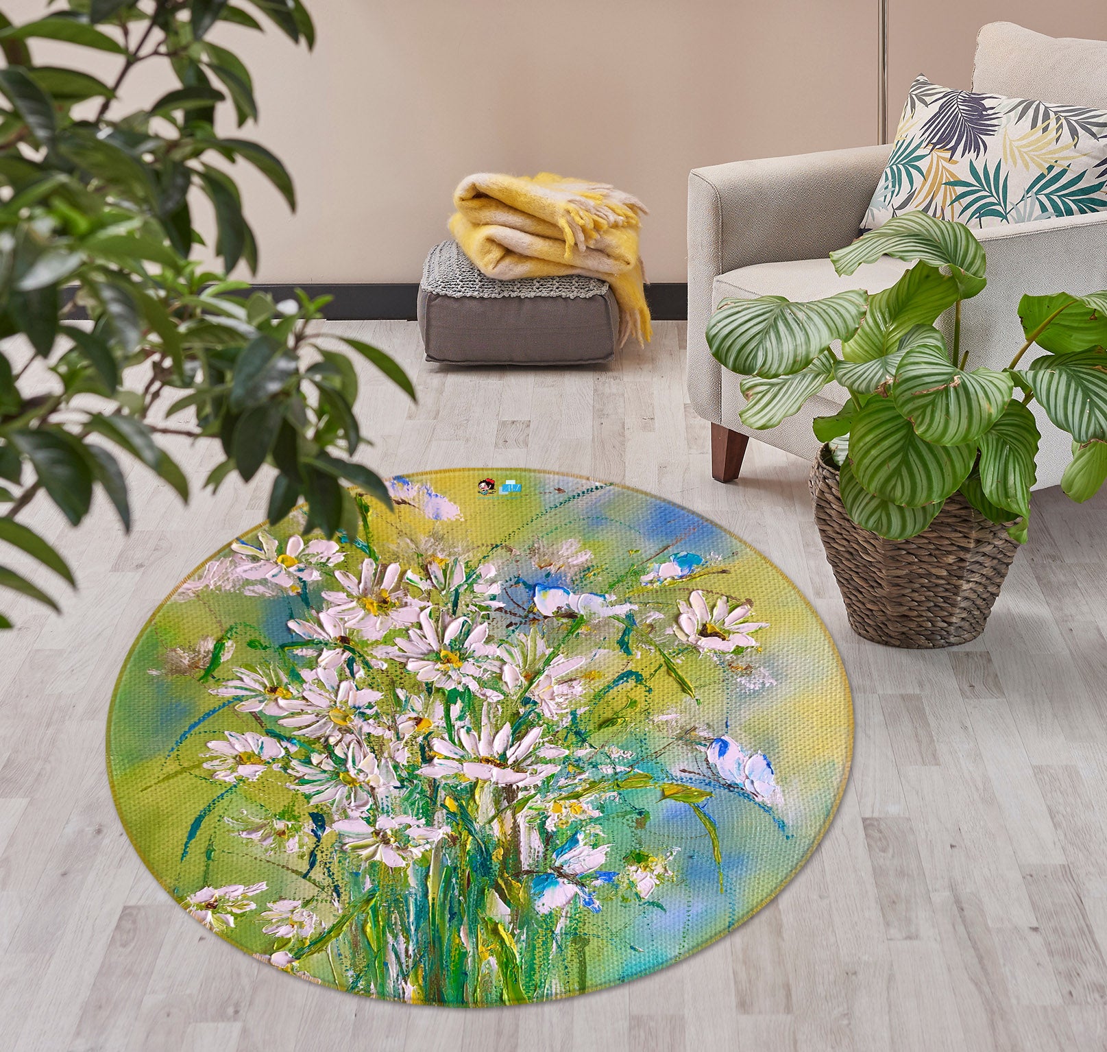 3D Painted Bouquet 831 Skromova Marina Rug Round Non Slip Rug Mat