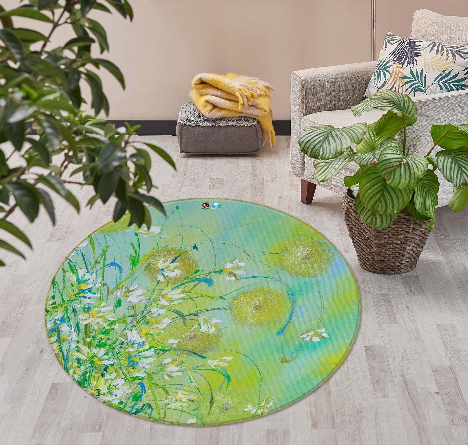 3D Green Flower Ball 829 Skromova Marina Rug Round Non Slip Rug Mat