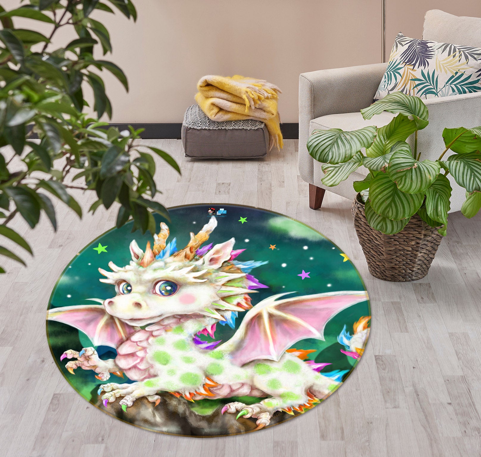 3D Cartoon Dragon 6033 Kayomi Harai Rug Round Non Slip Rug Mat