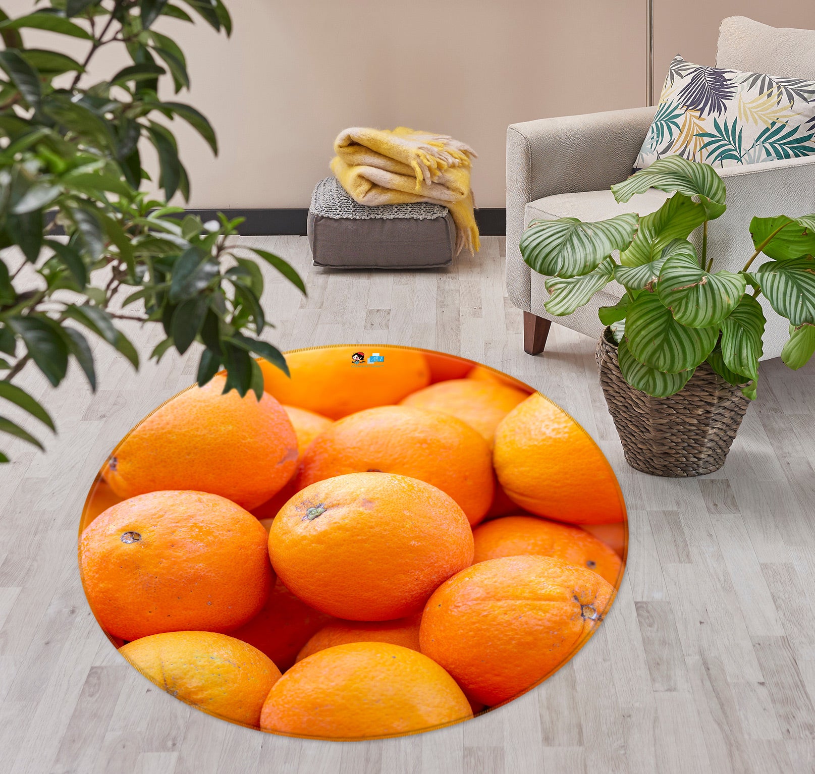 3D Fresh Fruit Orange 7554 Assaf Frank Rug Round Non Slip Rug Mat