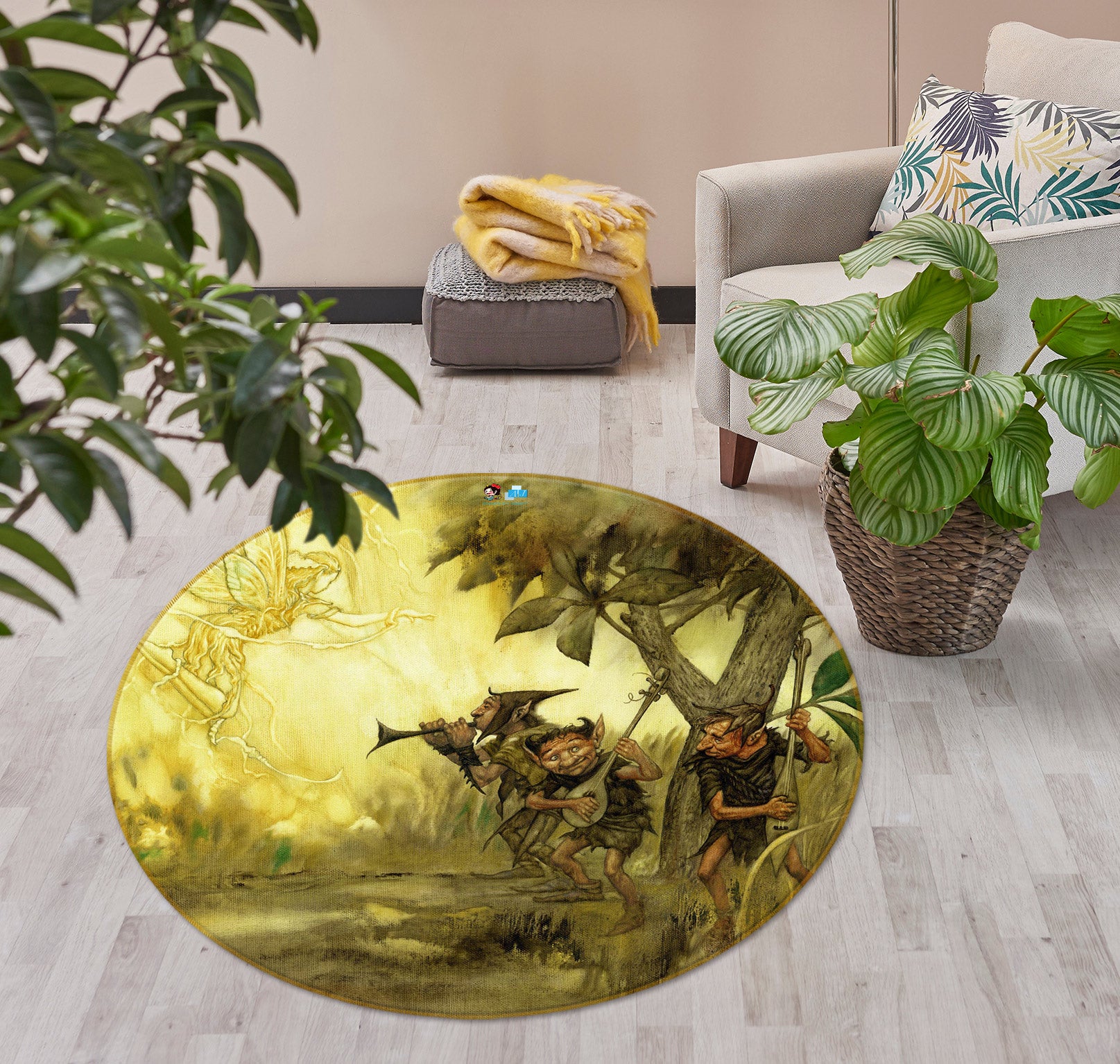 3D Trees Grass Dwarf 6122 Ciruelo Rug Round Non Slip Rug Mat