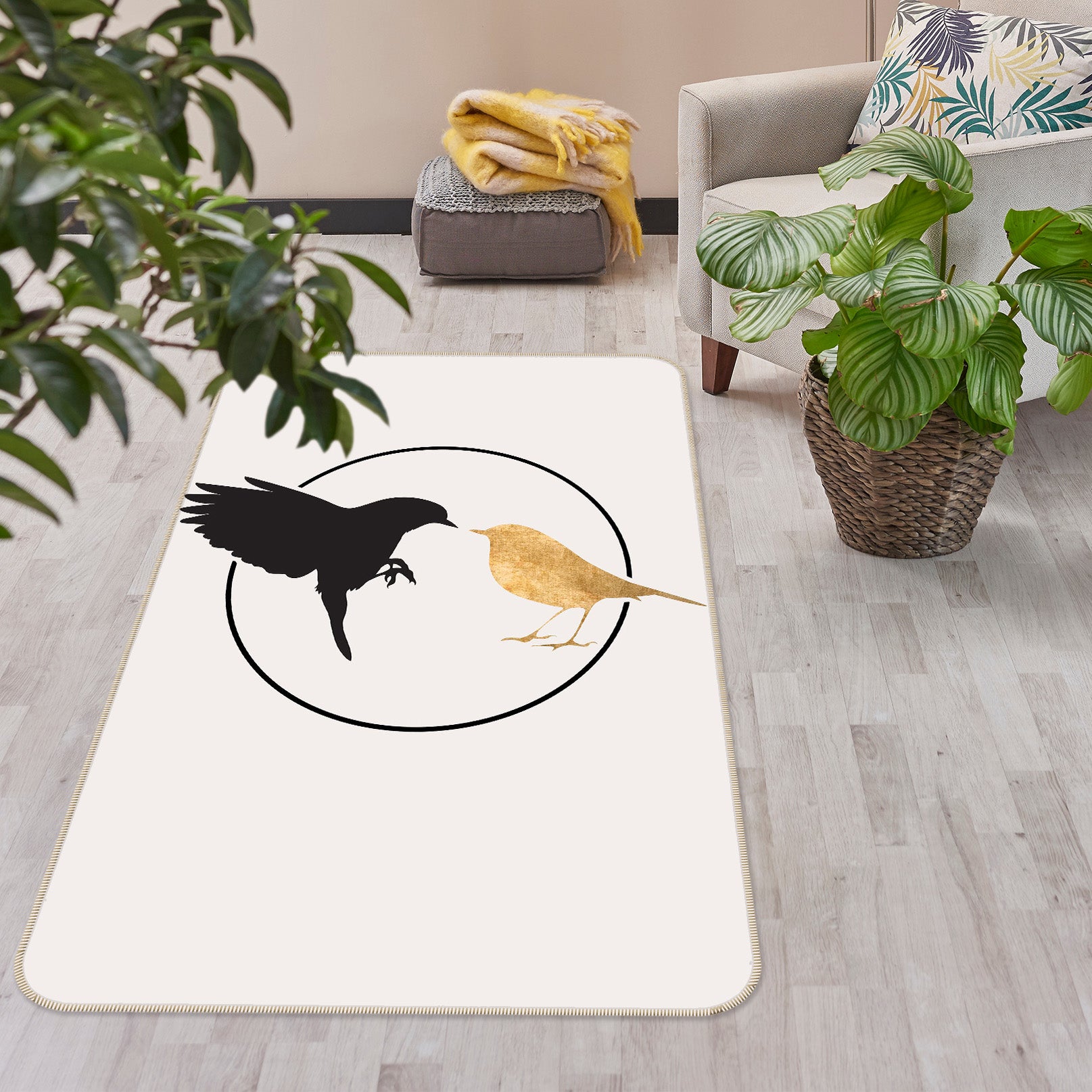 3D Black Bird 1079 Boris Draschoff Rug Non Slip Rug Mat