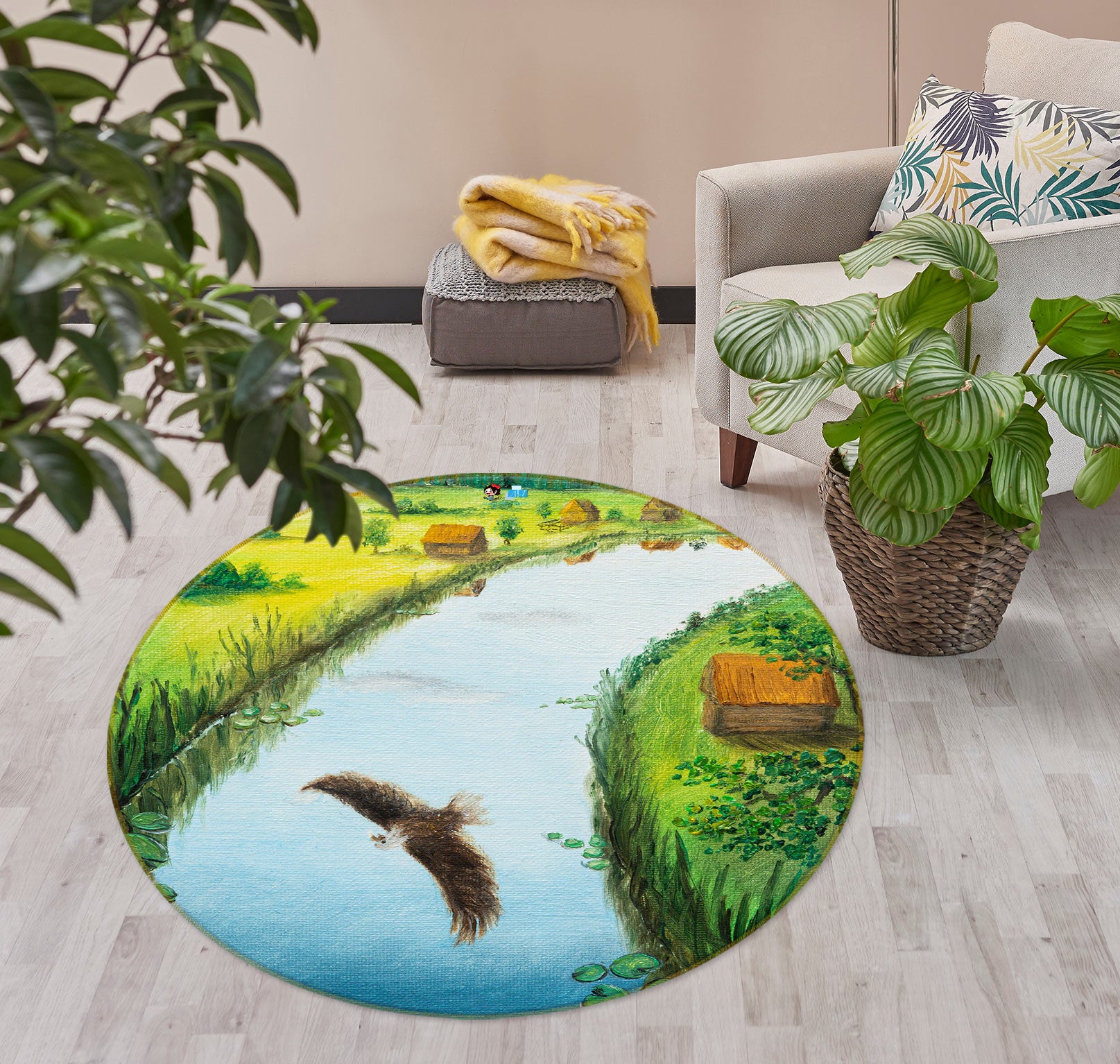 3D River Eagle 18130 Marina Zotova Rug Round Non Slip Rug Mat