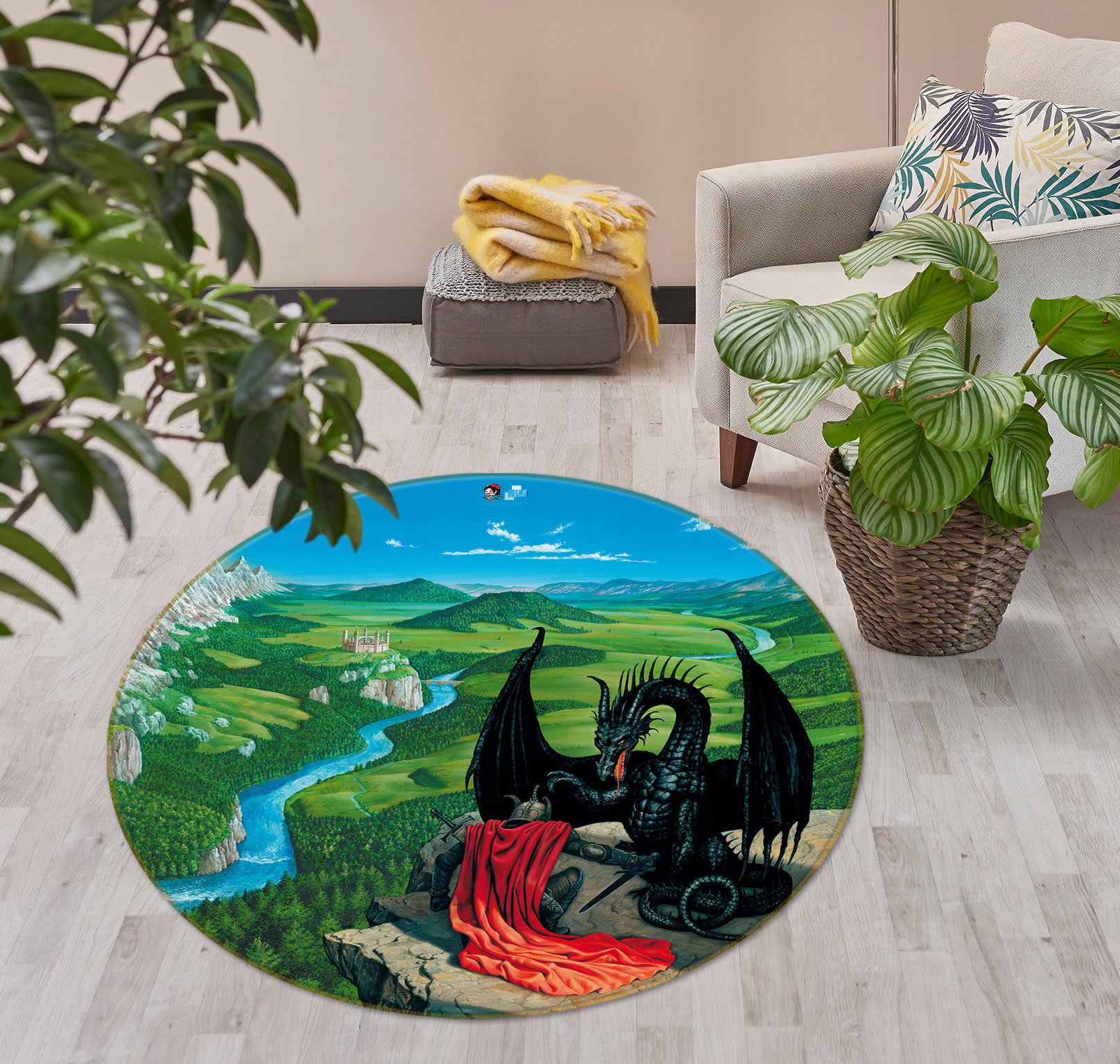 3D River Grassland Dragon Soldier 6075 Ciruelo Rug Round Non Slip Rug Mat