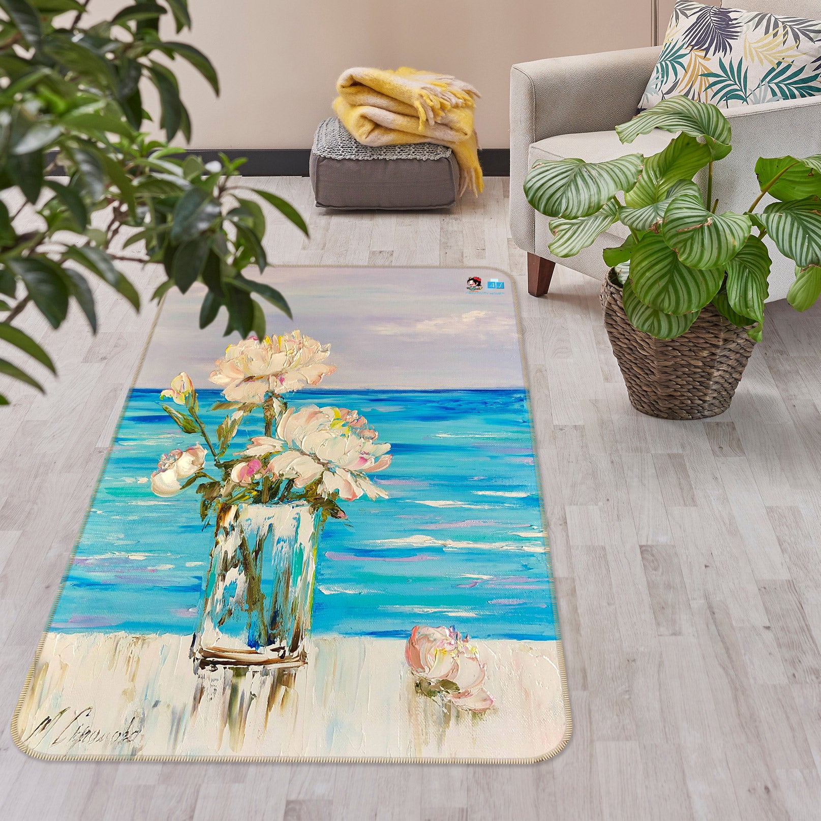 3D Blue Ocean Flower 1182 Skromova Marina Rug Non Slip Rug Mat