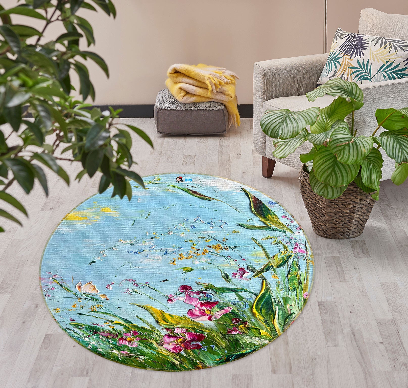 3D Grass Butterfly 811 Skromova Marina Rug Round Non Slip Rug Mat