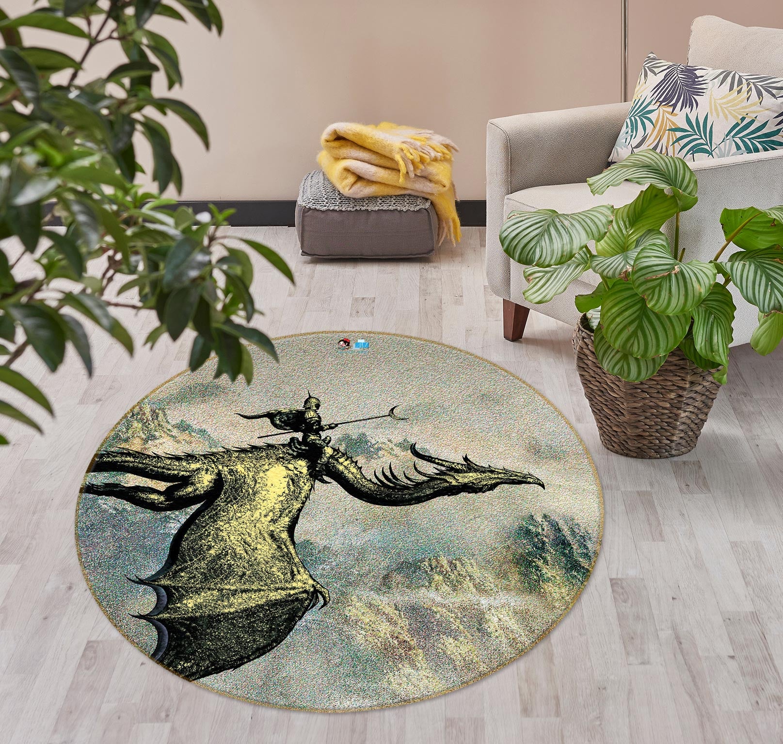 3D Dragon Armor Man 6083 Ciruelo Rug Round Non Slip Rug Mat