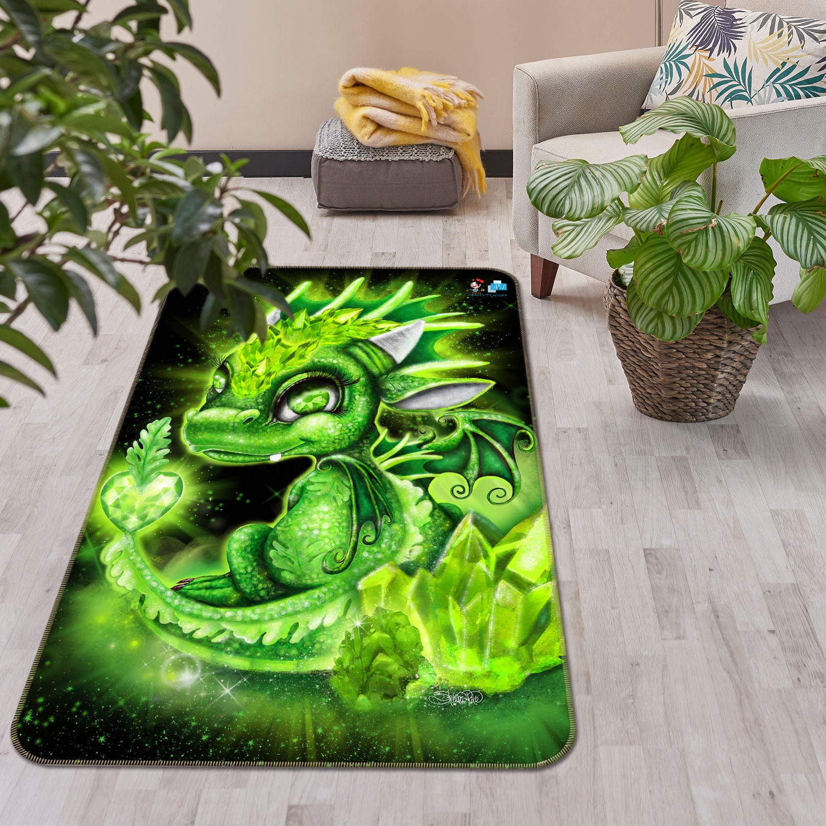 3D Green Crystal Dragon 8519 Sheena Pike Rug Non Slip Rug Mat