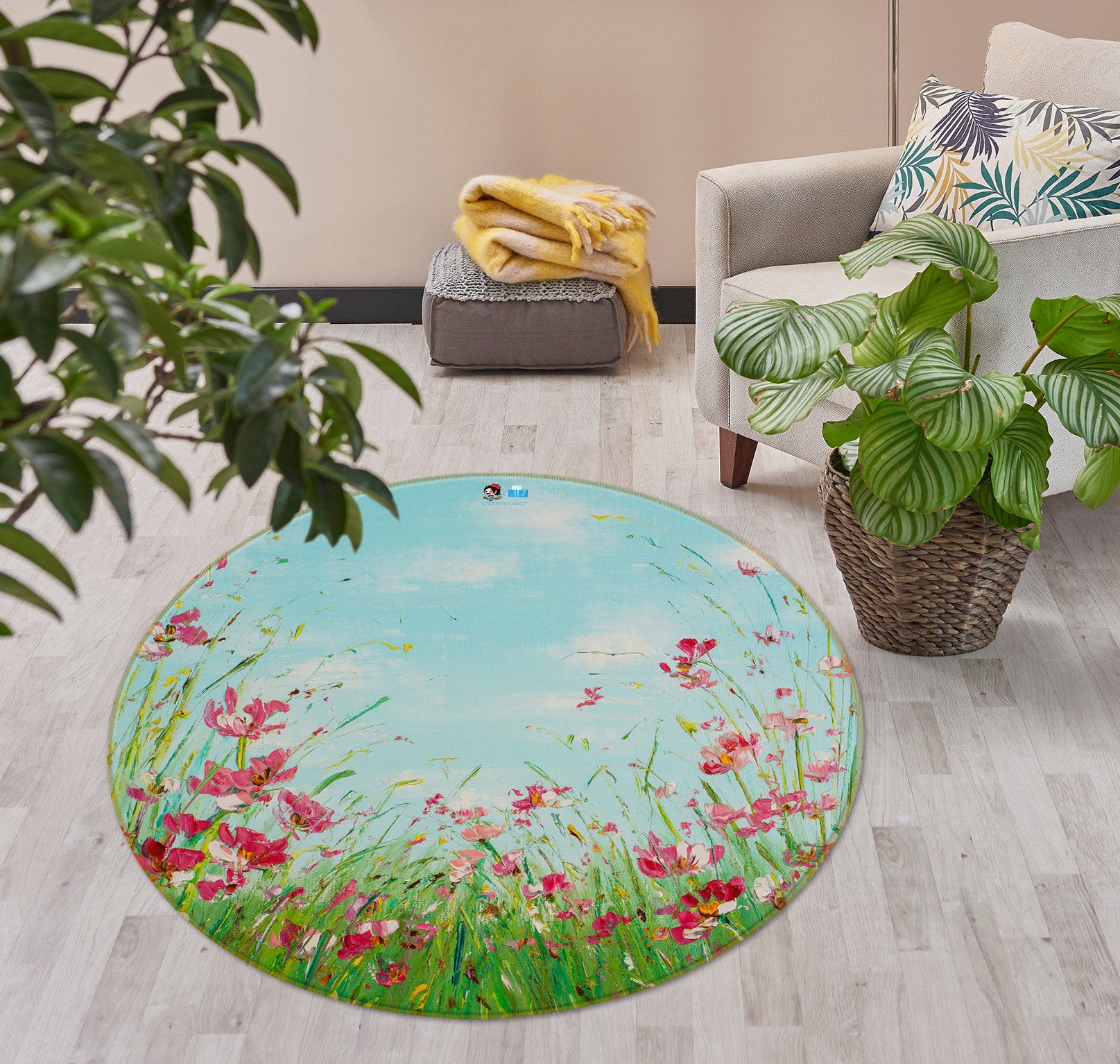 3D Pink Flower 809 Skromova Marina Rug Round Non Slip Rug Mat