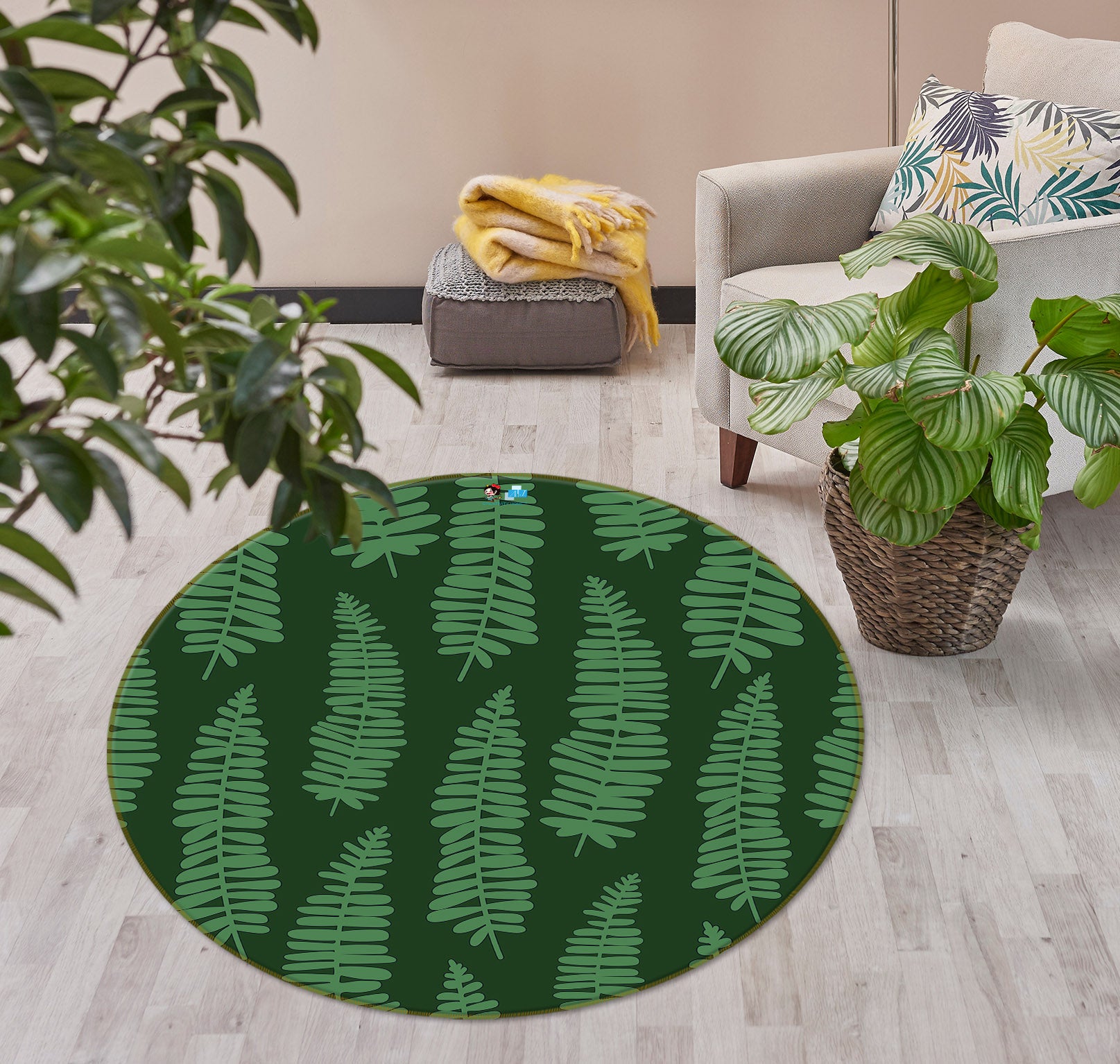 3D Leaves 10538 Kashmira Jayaprakash Rug Round Non Slip Rug Mat