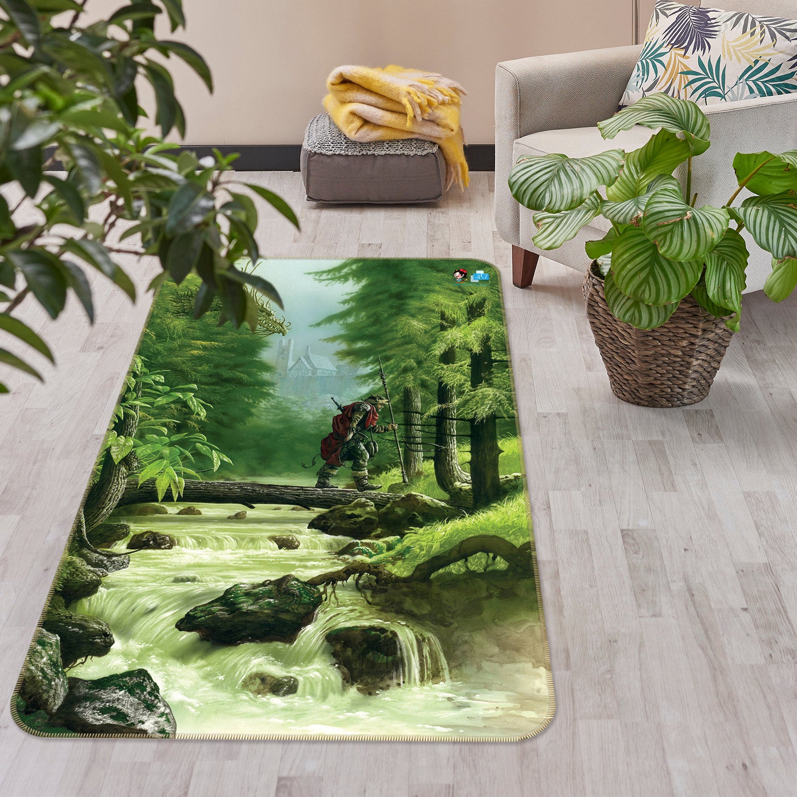 3D Forest Creek Single Log Bridge Soldier 5191 Ciruelo Rug Non Slip Rug Mat