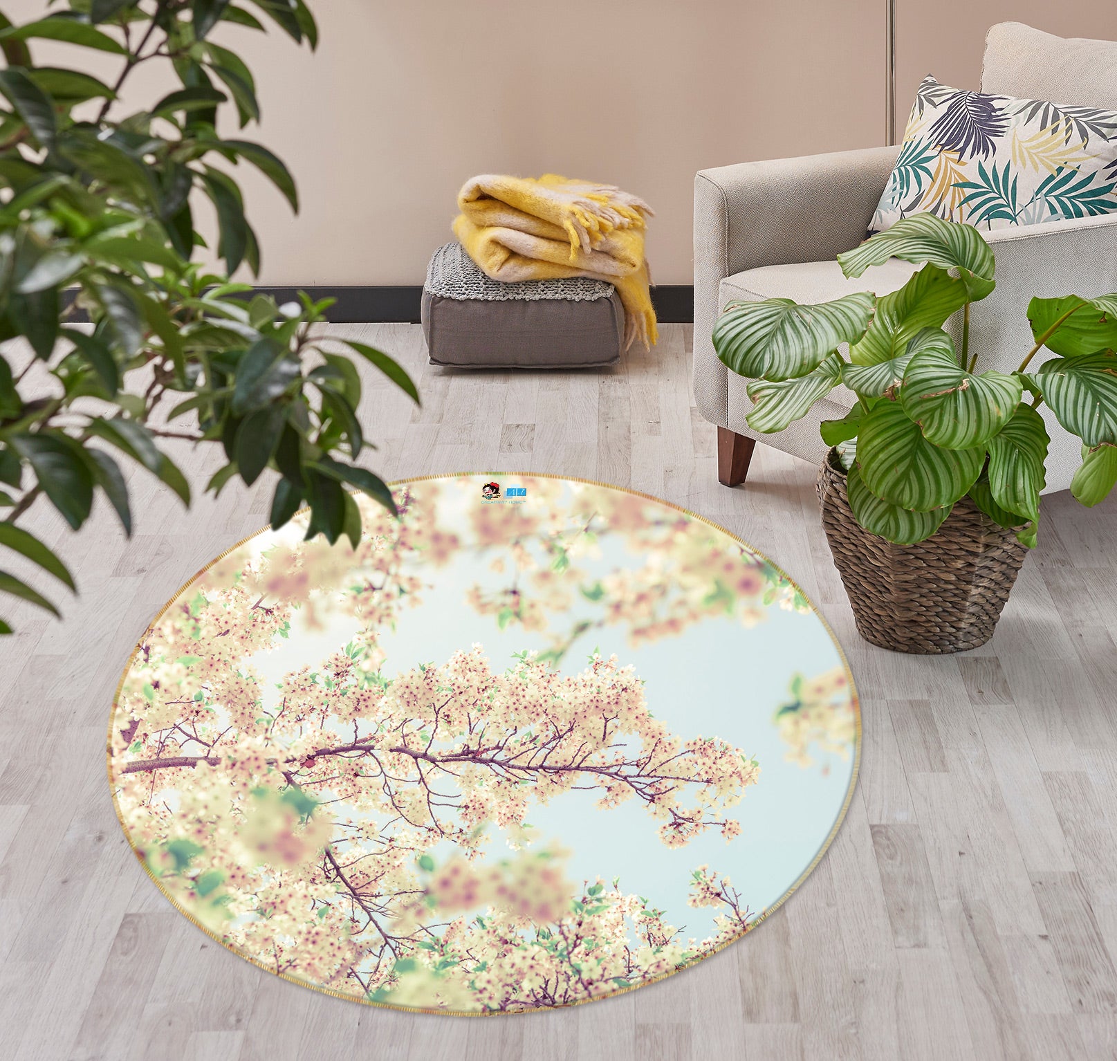 3D Flower Branch 7541 Assaf Frank Rug Round Non Slip Rug Mat