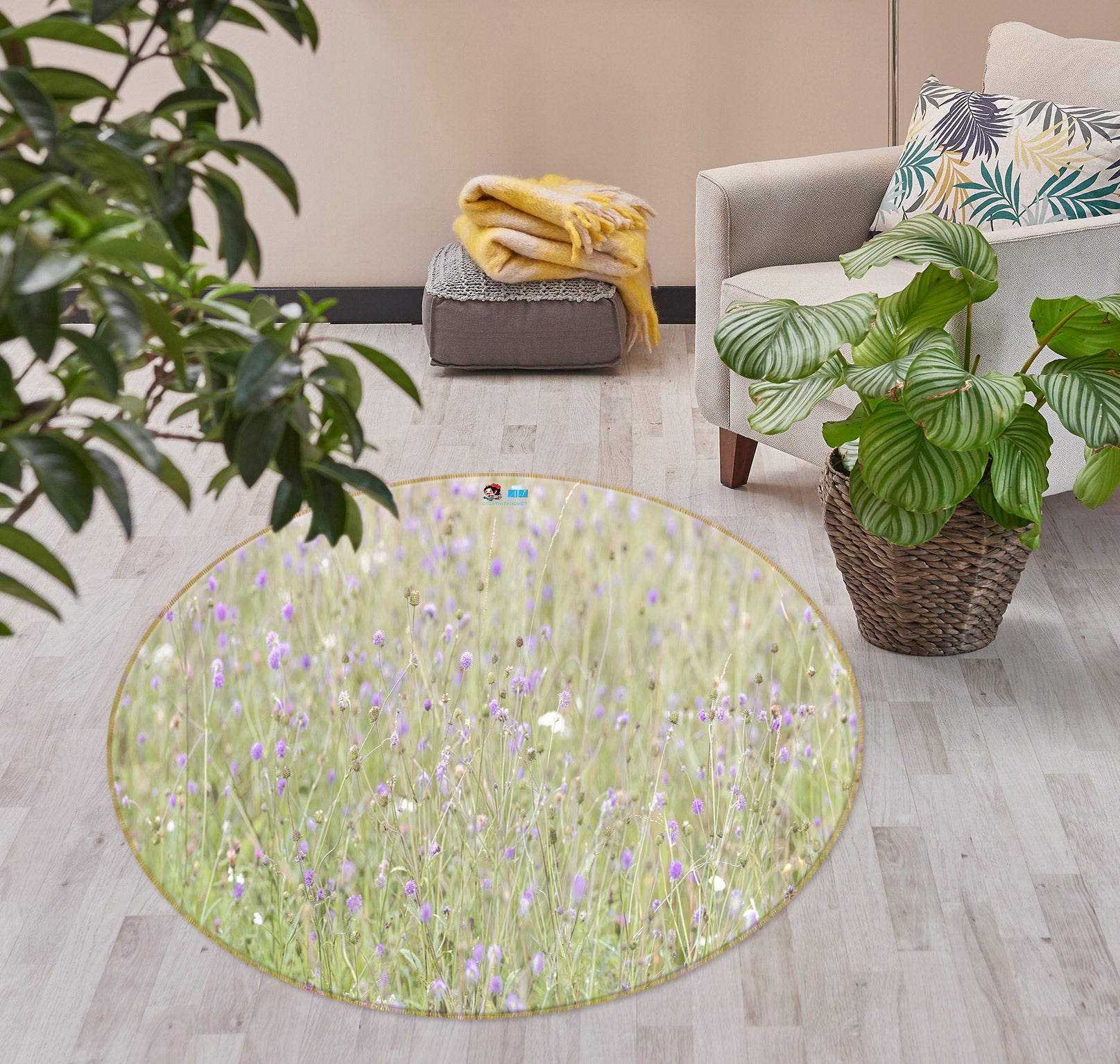 3D Lawn Wildflowers 7547 Assaf Frank Rug Round Non Slip Rug Mat