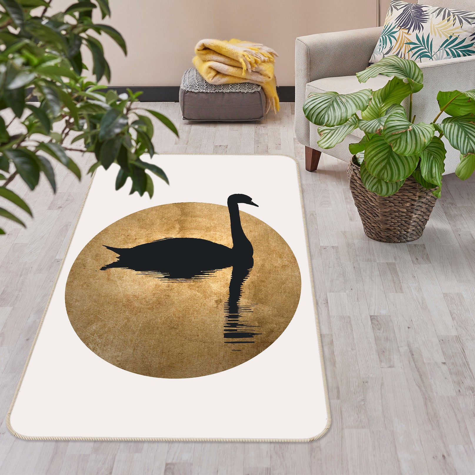 3D Black Swan 1125 Boris Draschoff Rug Non Slip Rug Mat