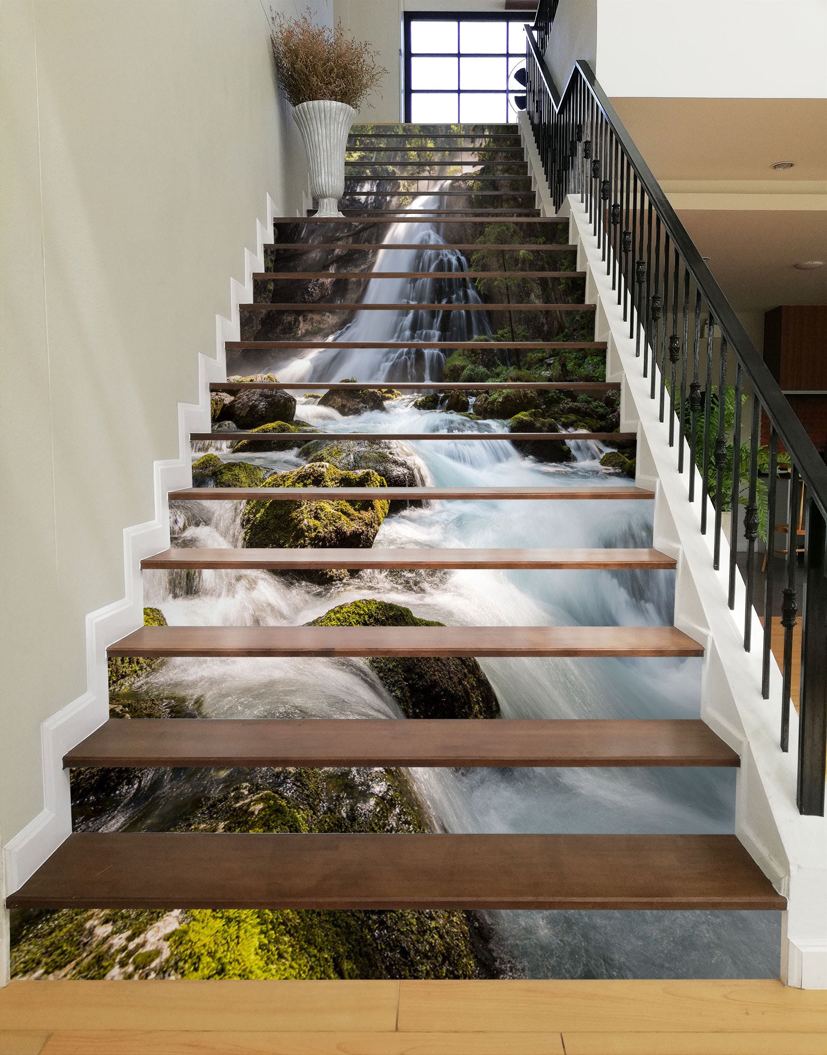 3D Meandering Rapids Waterfall 282 Stair Risers