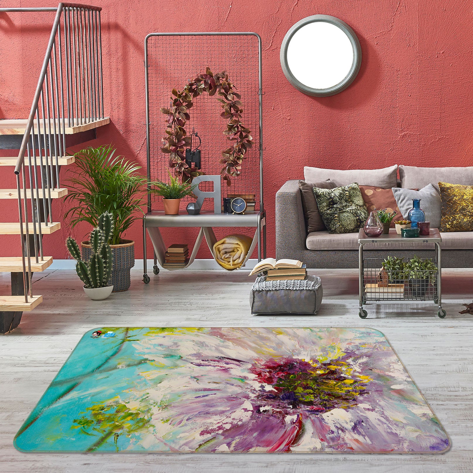 3D Pink Painted Flowers 1210 Skromova Marina Rug Non Slip Rug Mat