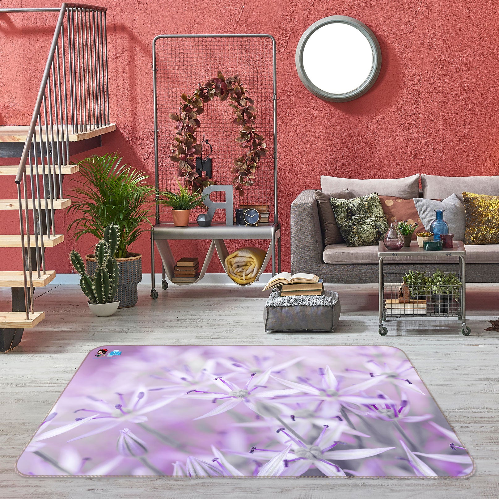 3D Purple Flower 6865 Assaf Frank Rug Non Slip Rug Mat