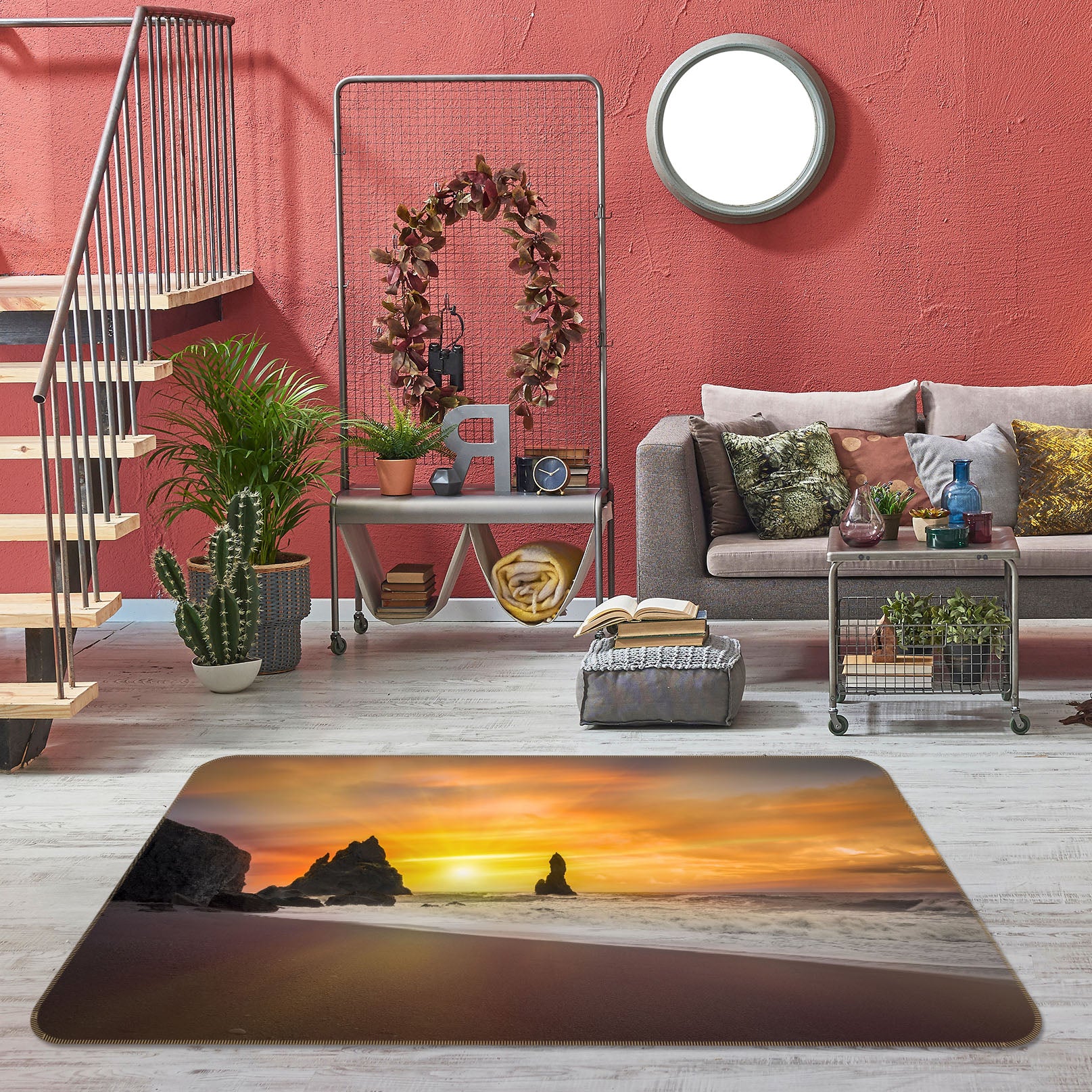 3D Sunset Beach 1022 Marco Carmassi Rug Non Slip Rug Mat