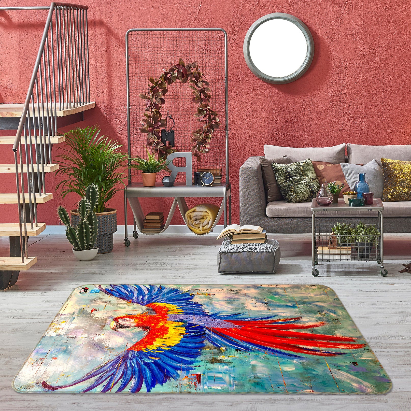 3D Watercolor Parrot 1206 Skromova Marina Rug Non Slip Rug Mat