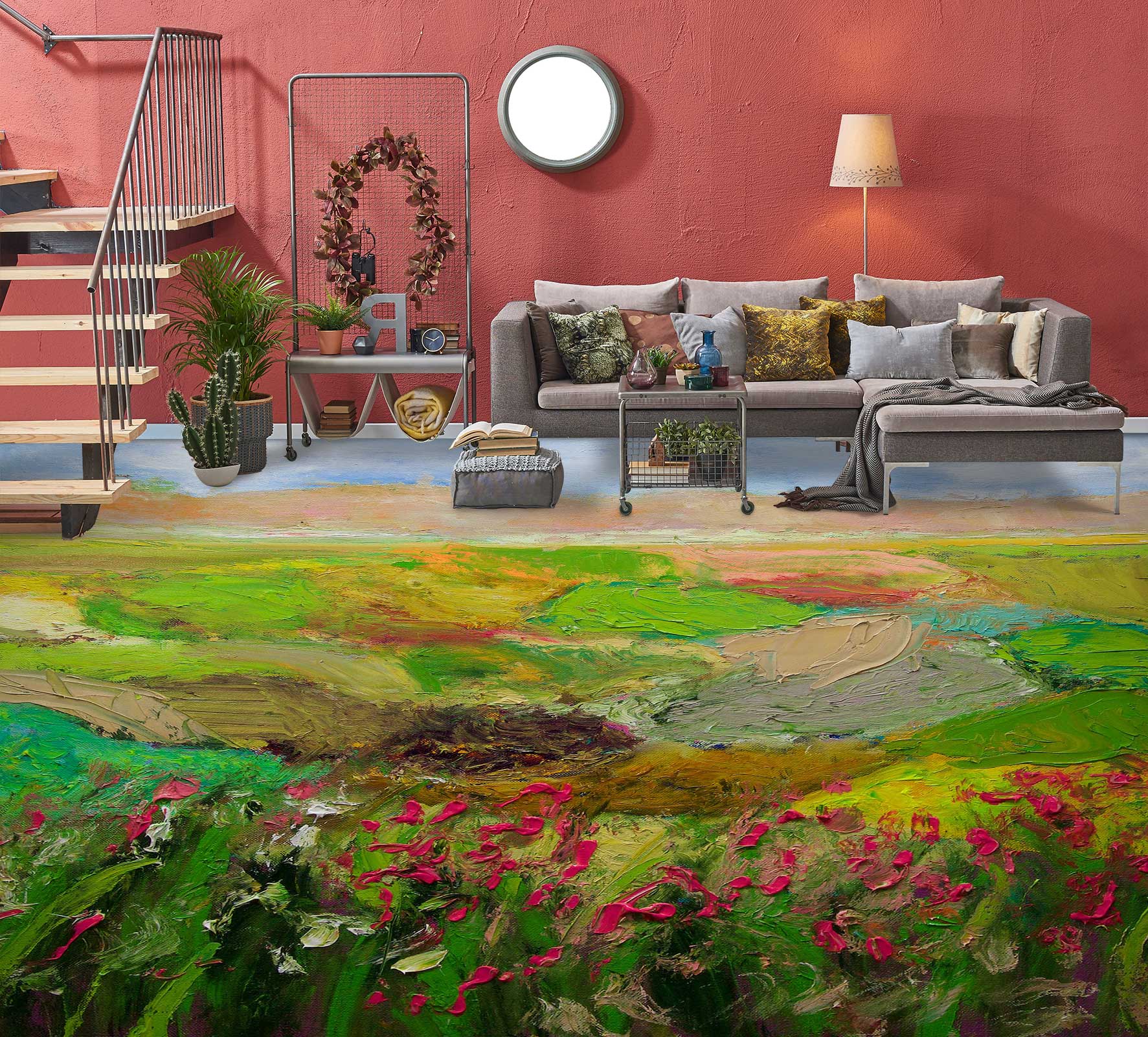 3D Red Flower Lawn 9656 Allan P. Friedlander Floor Mural  Wallpaper Murals Self-Adhesive Removable Print Epoxy