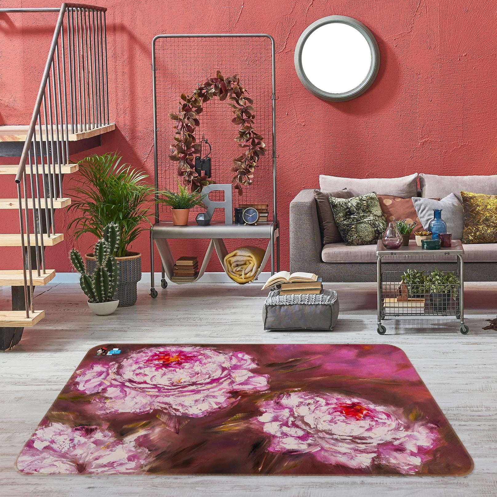 3D Pink Flower 1113 Skromova Marina Rug Non Slip Rug Mat