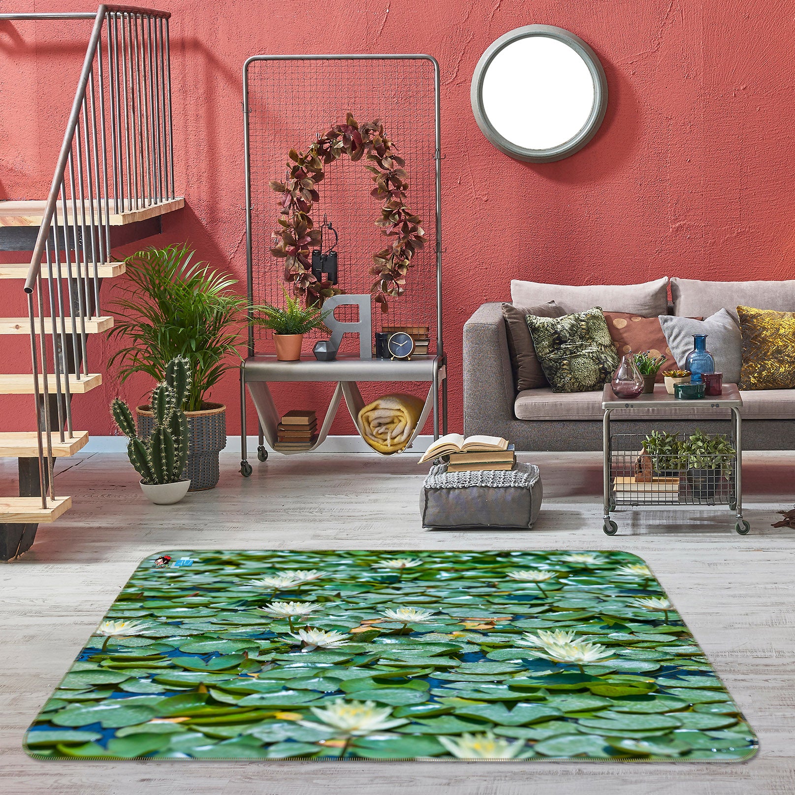 3D Pond Water Lily 6710 Assaf Frank Rug Non Slip Rug Mat