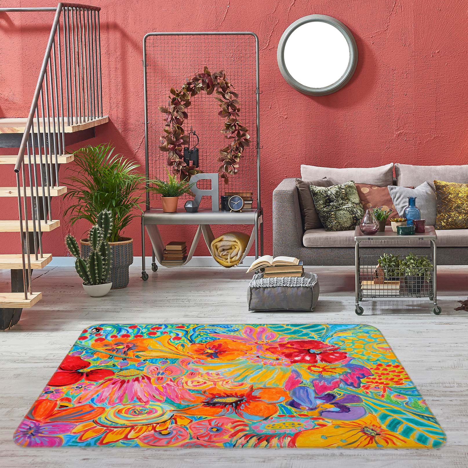 3D Flowers Colorful 123120 Misako Chida Rug Non Slip Rug Mat