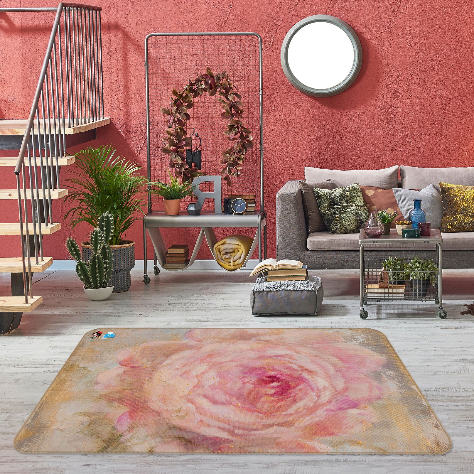 3D Flower Pink 1016 Debi Coules Rug Non Slip Rug Mat