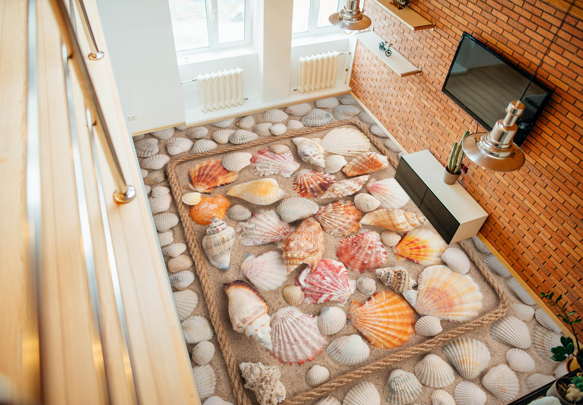 3D Shells And Conch 049 Floor Mural