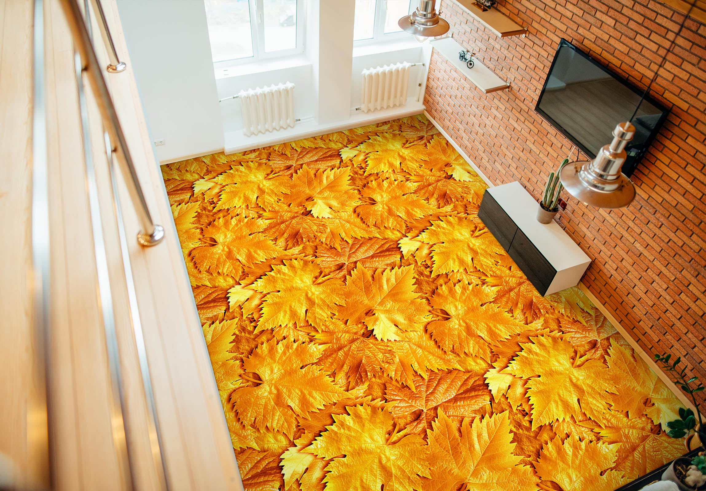 3D Golden Maple Leaves 1419 Floor Mural  Wallpaper Murals Self-Adhesive Removable Print Epoxy