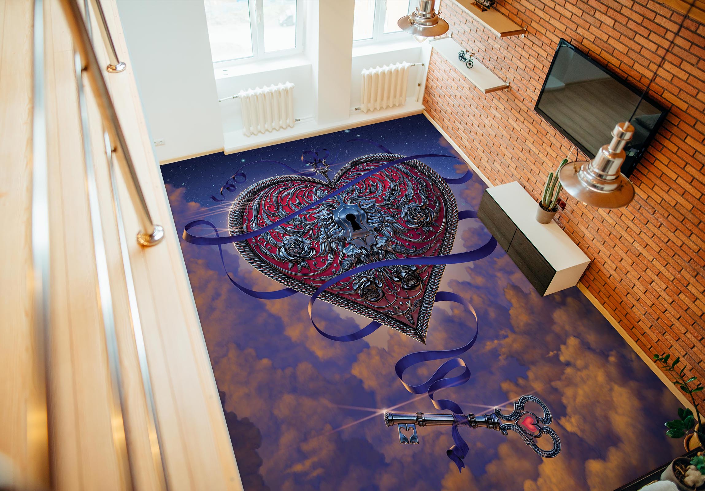 3D Heart Lock Key 98182 Vincent Floor Mural  Wallpaper Murals Self-Adhesive Removable Print Epoxy