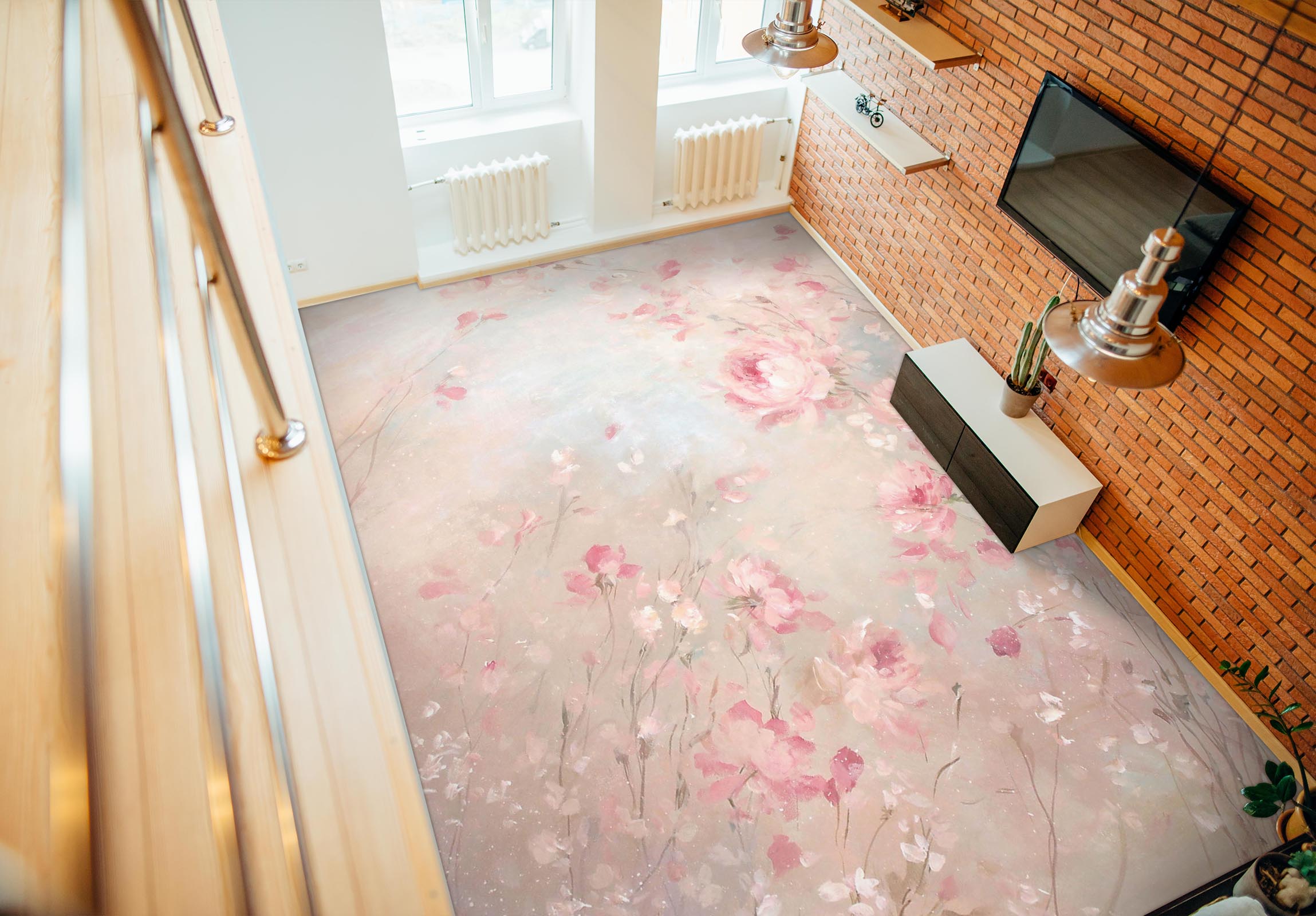 3D Pink Flower Bush Petal 9946 Debi Coules Floor Mural Wallpaper