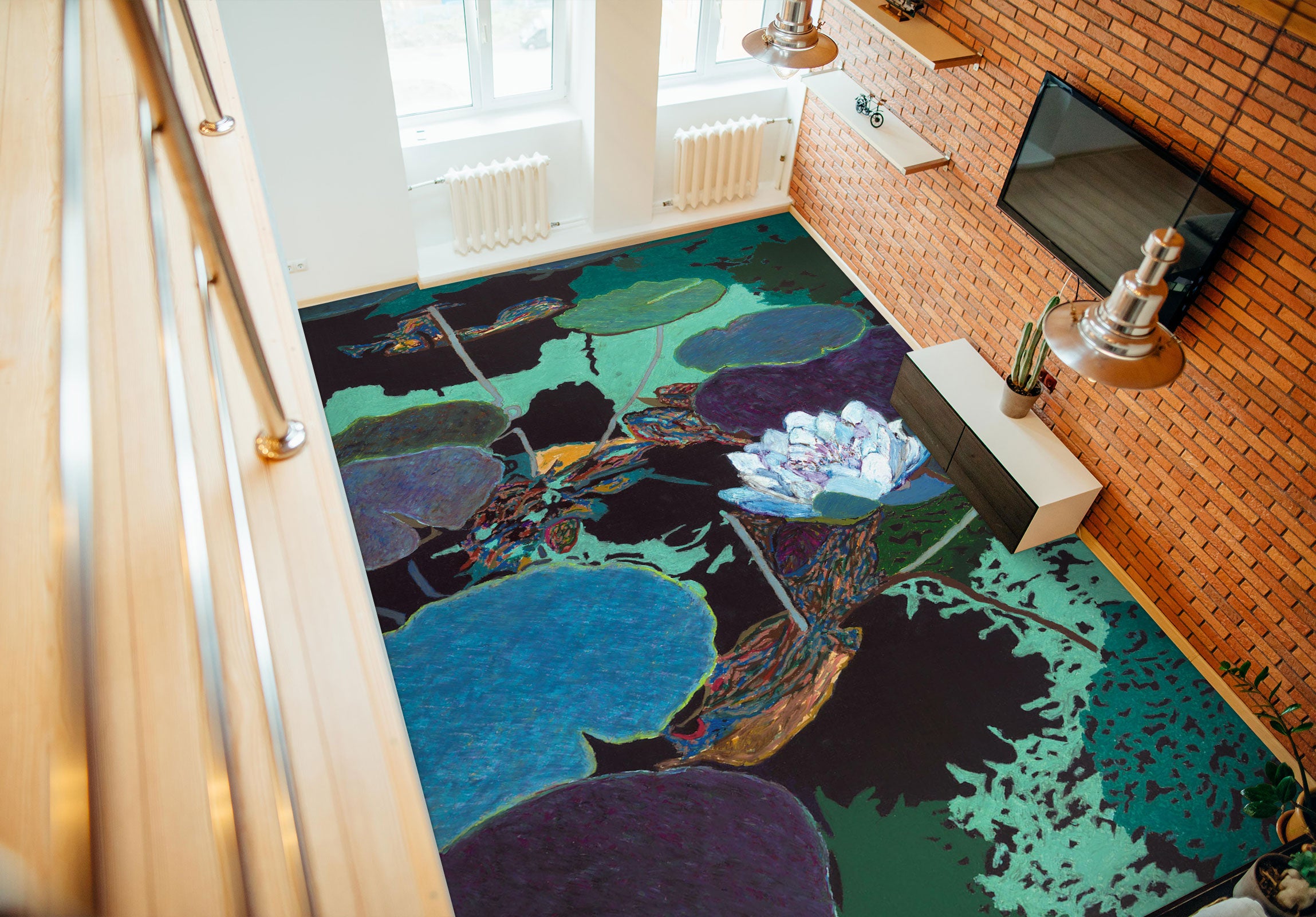 3D White Lotus Pond 96101 Allan P. Friedlander Floor Mural  Wallpaper Murals Self-Adhesive Removable Print Epoxy