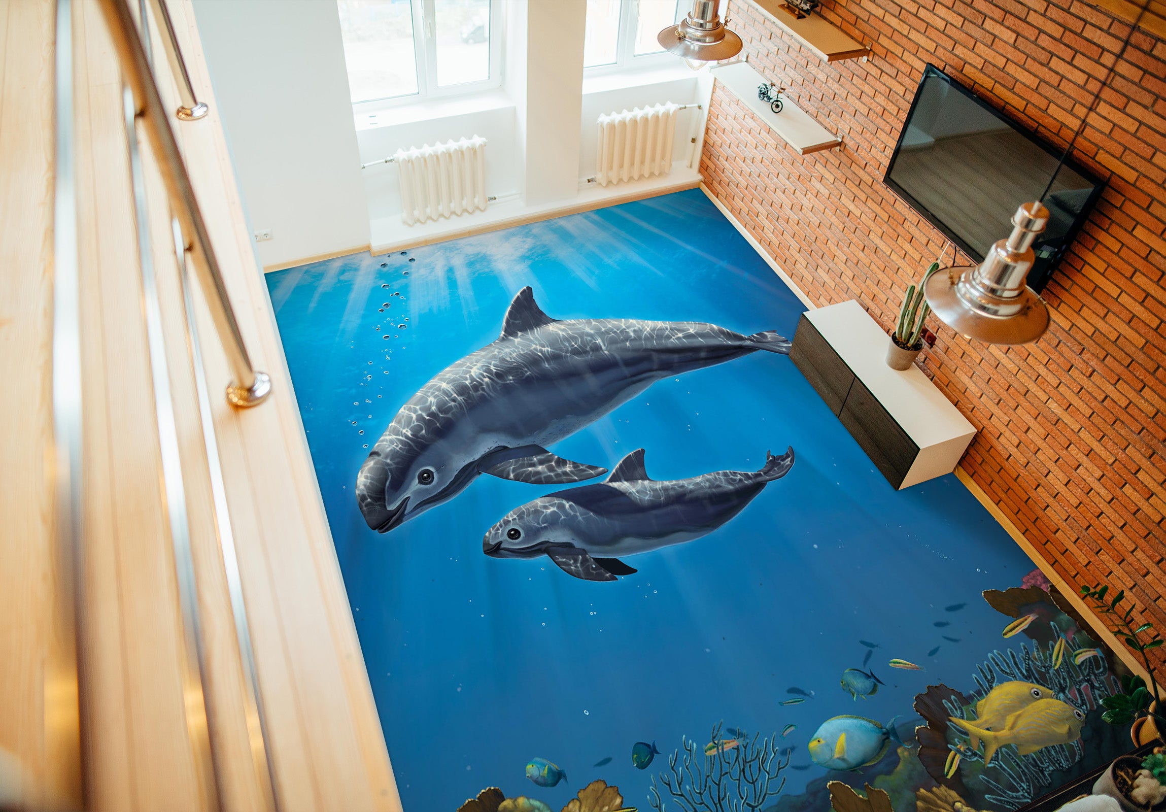 3D Underwater Dolphin 98187 Vincent Floor Mural  Wallpaper Murals Self-Adhesive Removable Print Epoxy