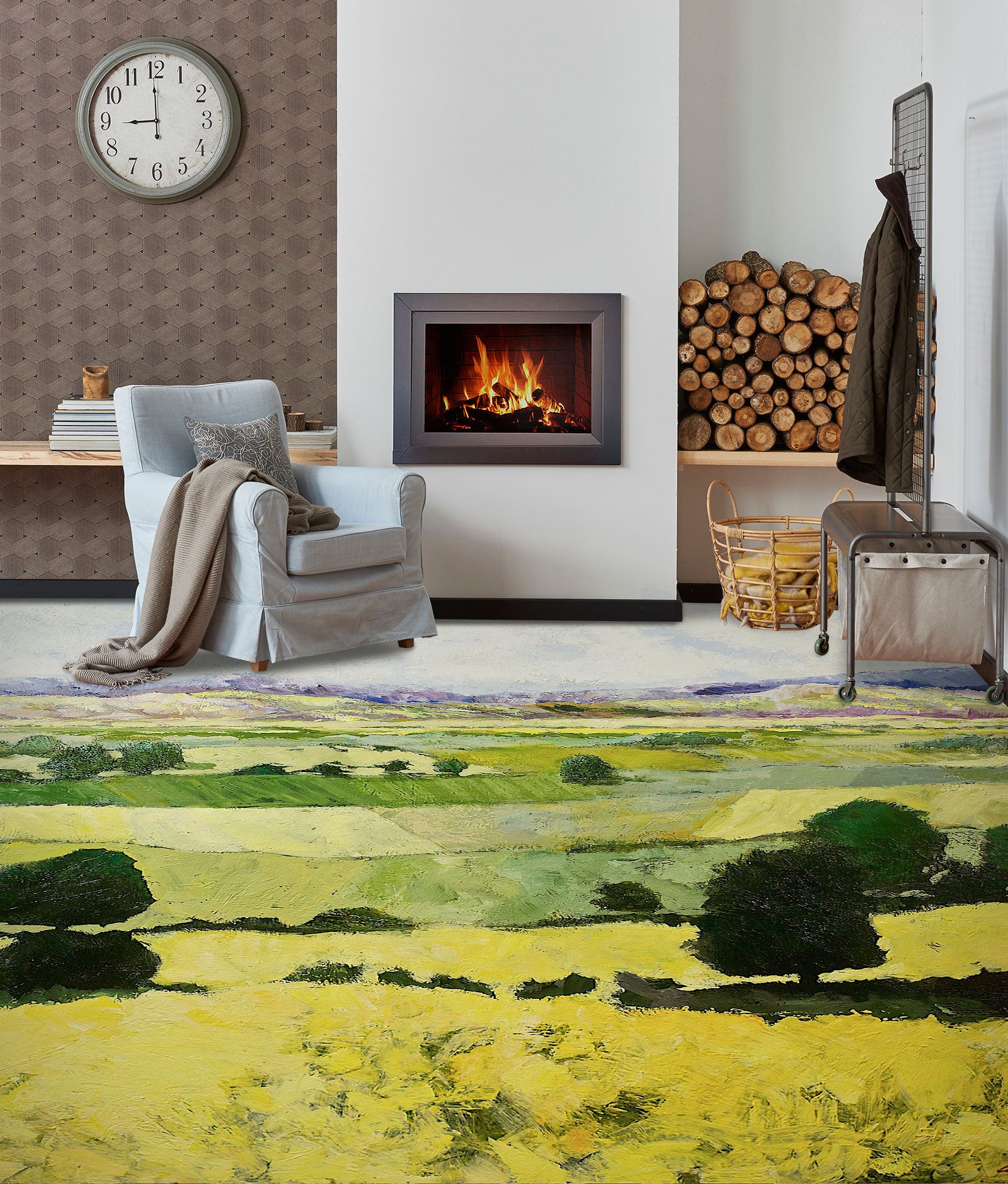 3D Yellow Green Field Grass Trees 9514 Allan P. Friedlander Floor Mural  Wallpaper Murals Self-Adhesive Removable Print Epoxy